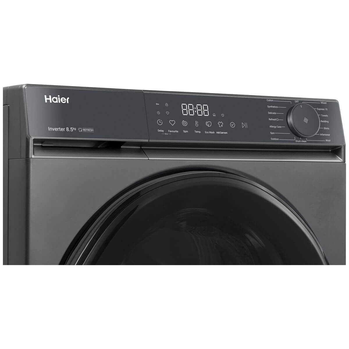 Haier 8.5kg Front Loader - Dark Grey, Express 15 Cycle, Steam Refresh, 5 Star Energy - HWF85KB1