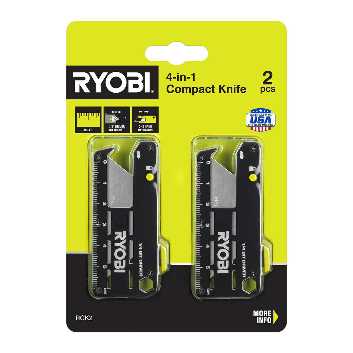 Ryobi 4 in 1 Compact Knife Set - 2 Piece - 30mm x 8mm x 74mm - Multi-Tool - SuperSaverAU - view 1