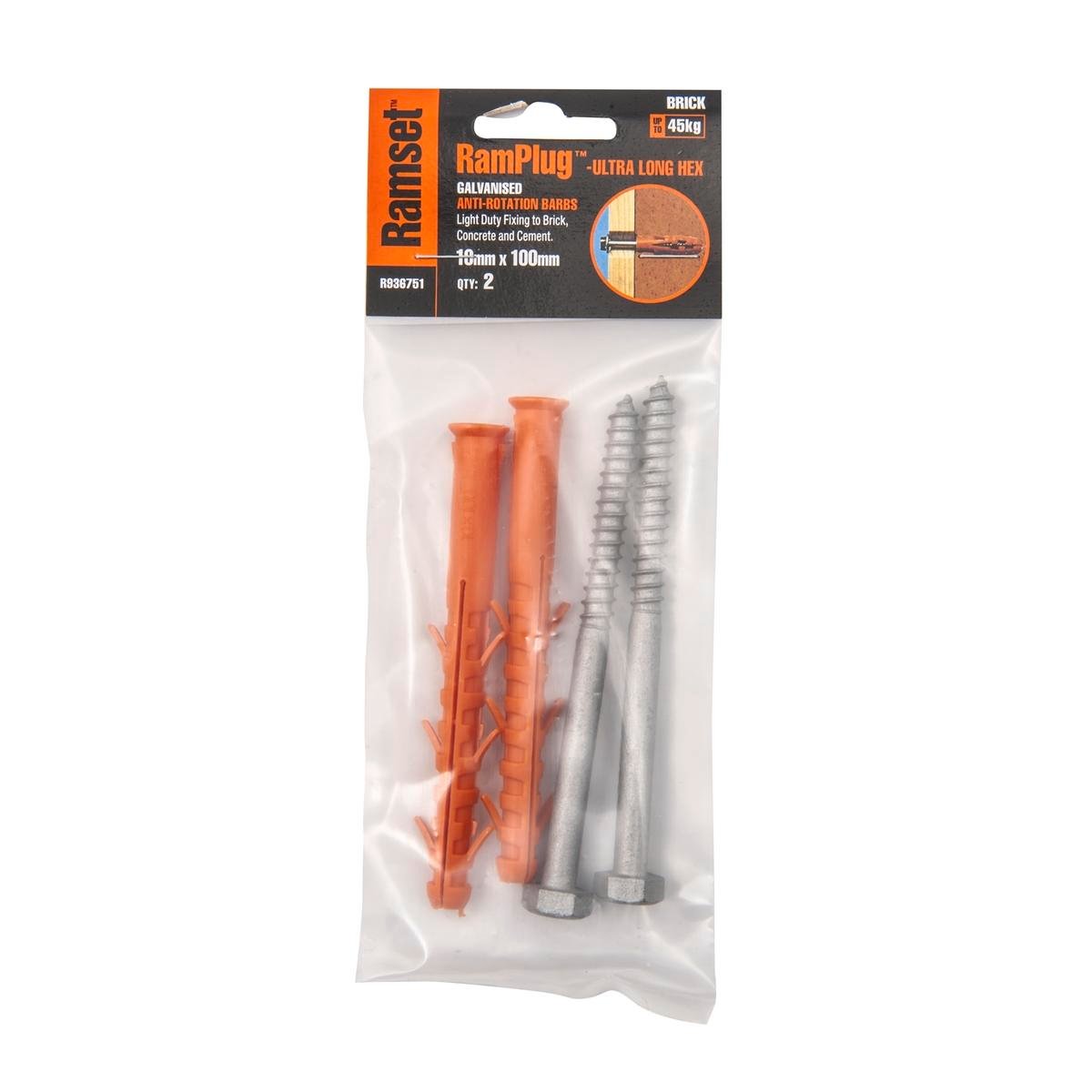 Ramset Ultra Long Anchor 10 x 100mm Nylon Galvanised 2 Pack - SuperSaverAU - view 1