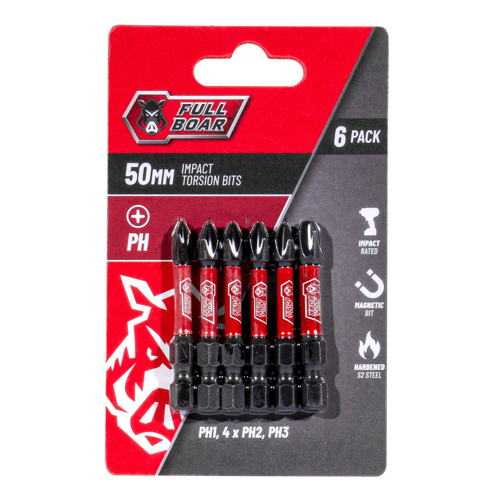 Full Boar PH x 50mm Impact Torsion Bit Set 6 Pack FPHSET-506