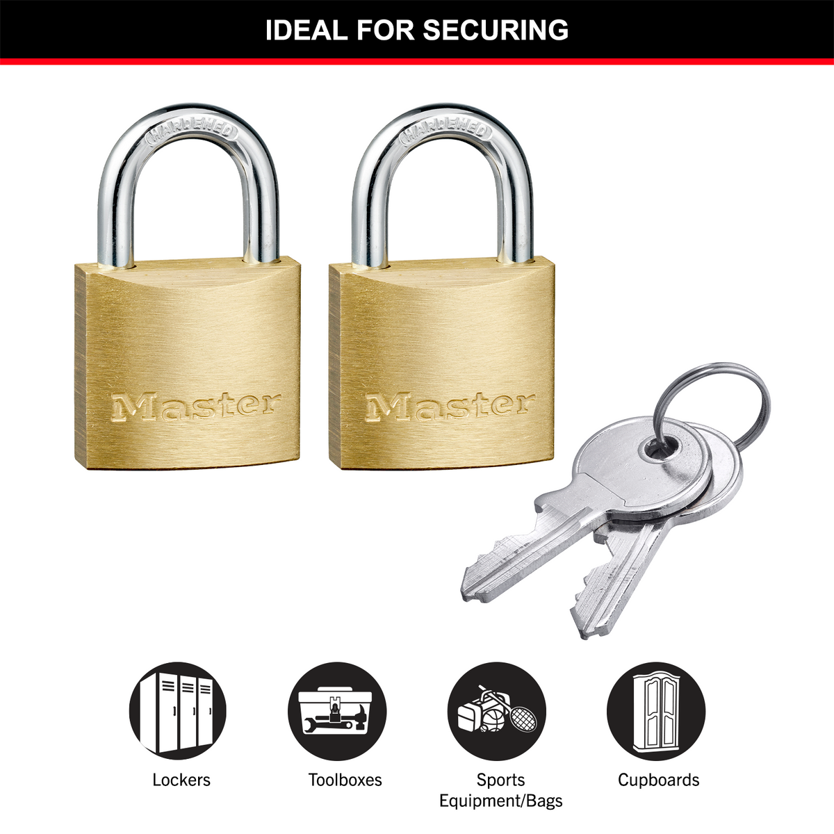 Master Lock 30mm Solid Brass Keyed Padlock, 2 Pack Keyed Alike, Hardened Steel Shackle