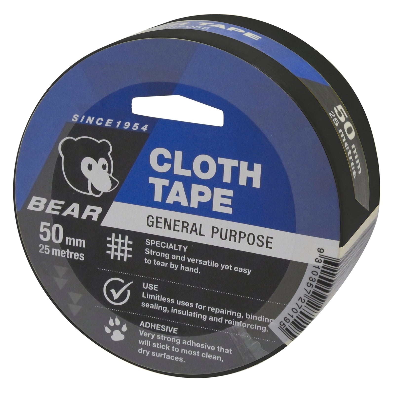 Norton Bear Black Cloth Tape 50mm x 25m Indoor Outdoor Hand-Tearable
