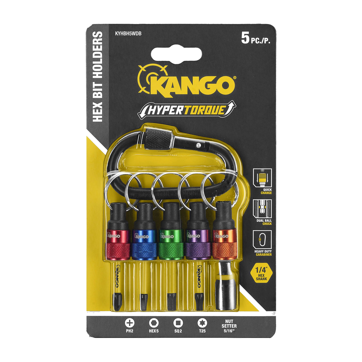 Kango Hypertorque Hex Bit Holders - Mixed Impact Driving Bits Set 5 Piece - 50mm - SuperSaverAU - view 1