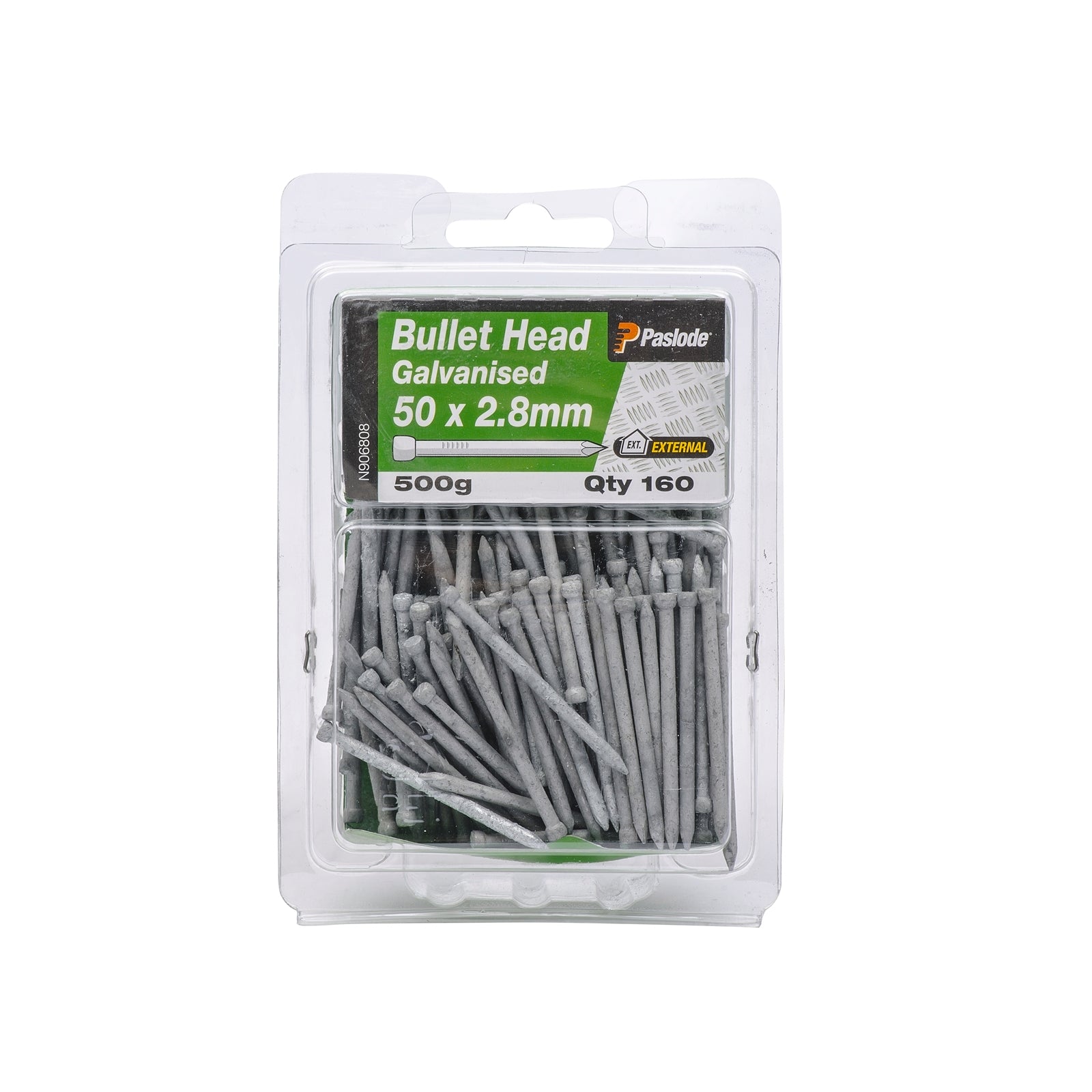 Paslode 50 x 2.8mm Galvanised Steel Bullet Head Nails 500g - 160 Pack
