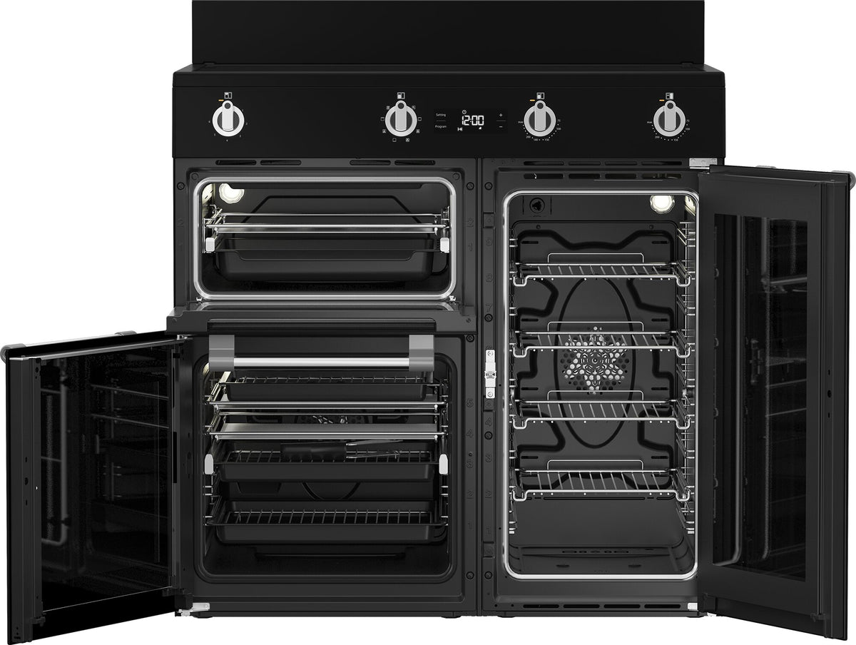 Beko 90cm Induction Freestanding Oven - Triple Cavity, Five Induction Zones, Black - BRC916IMB