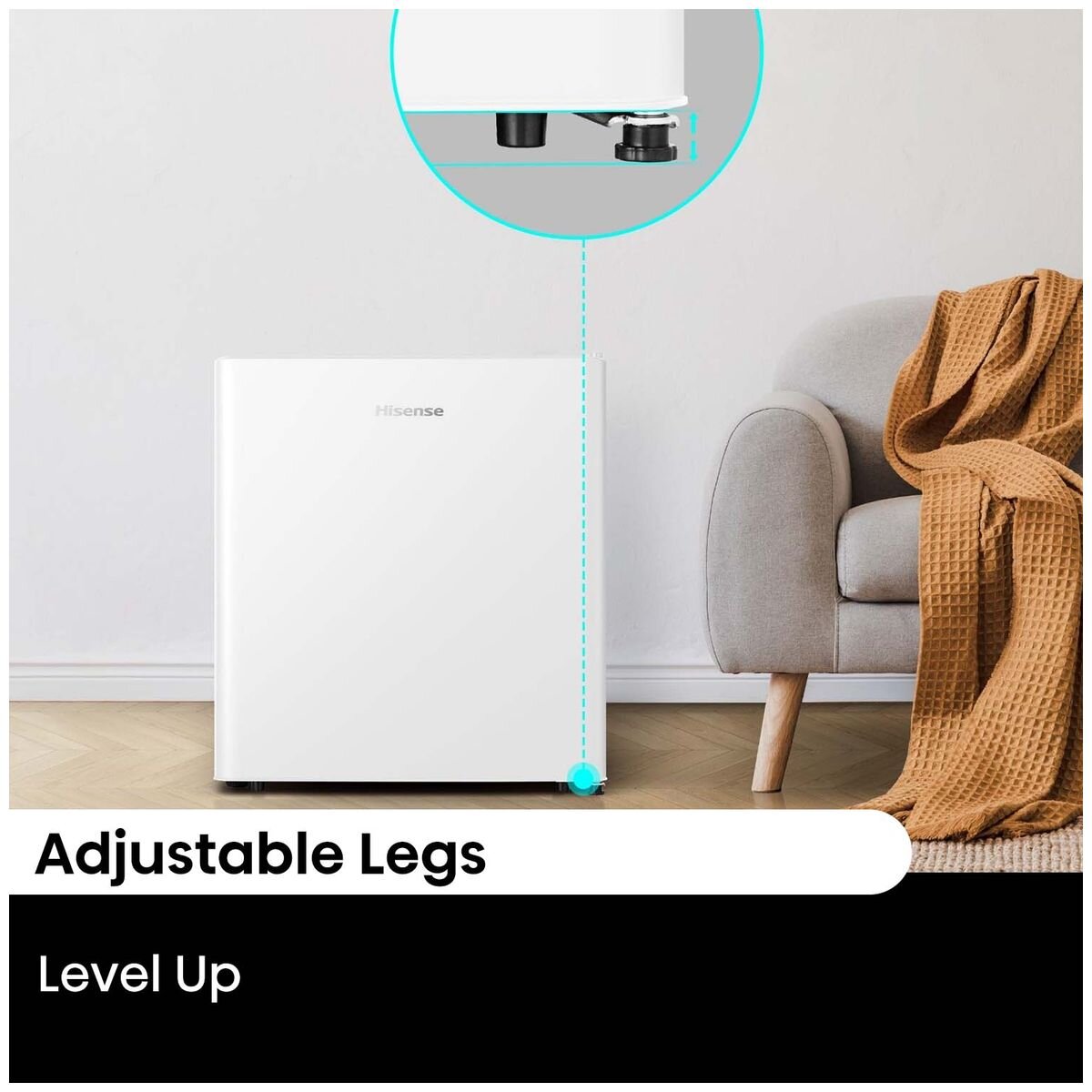 Hisense 45L bar fridge - white steel door, bottle storage, 4 star energy rating, reversible door - HRBF46