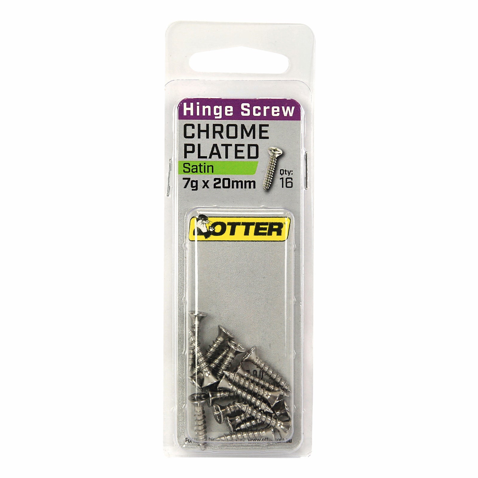 Otter 7 x 20mm Satin Chrome Hinge Screws Countersunk - 16 Pack