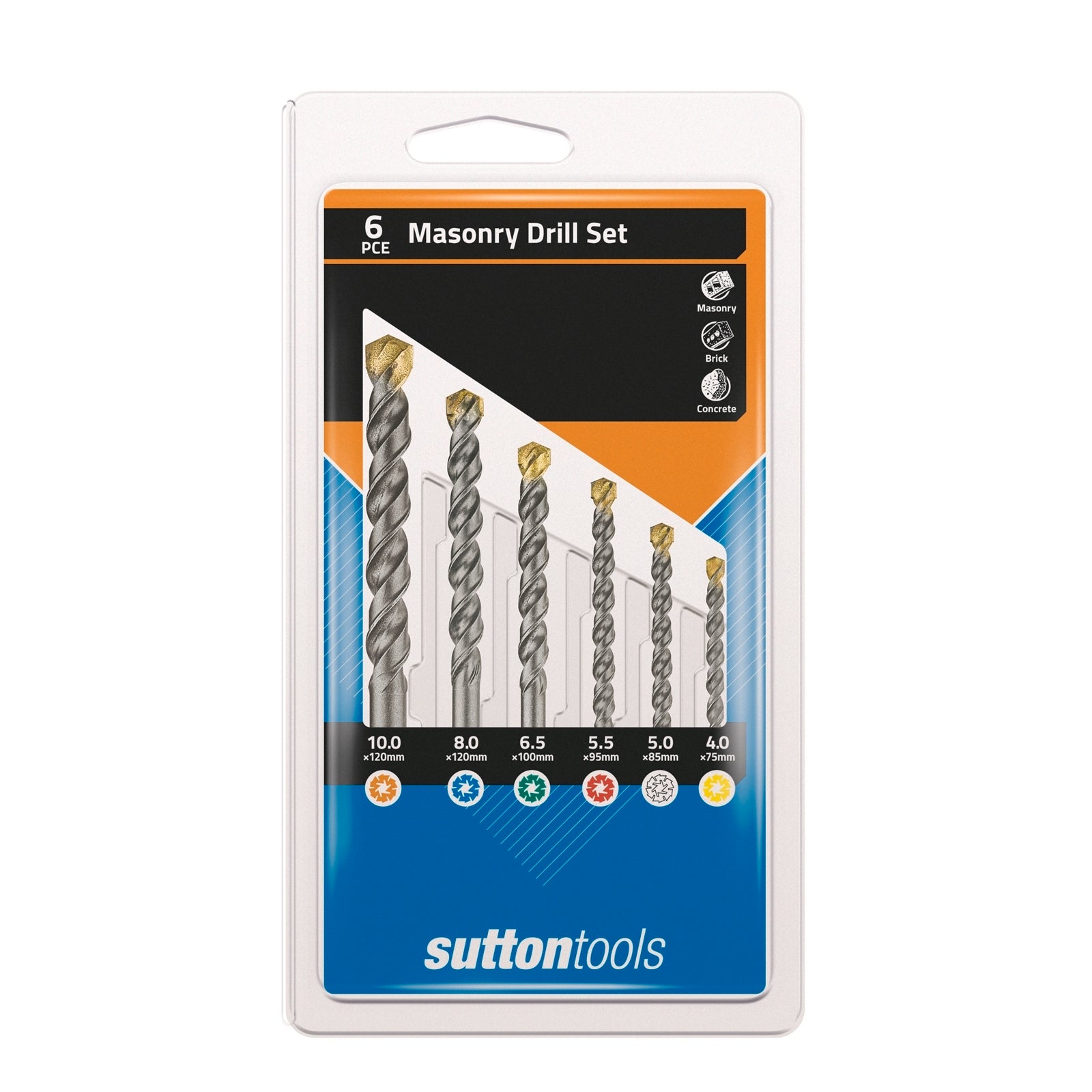 Sutton Tools 6 Piece Masonry Drill Bit Set, Carbide Tip for Stone, Brickwork & Concrete