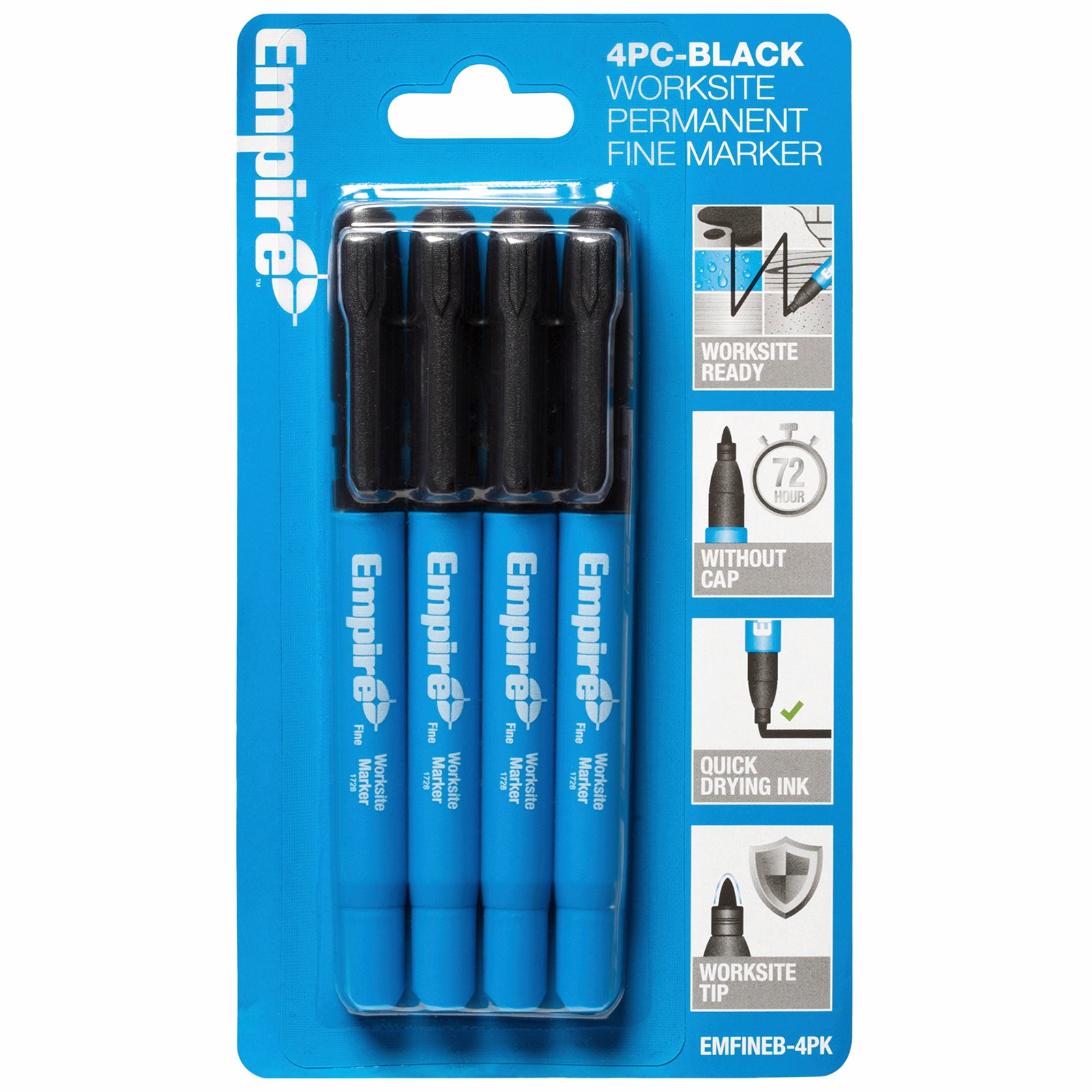 Empire Black Fine Tip Worksite Marker - 4 Pack