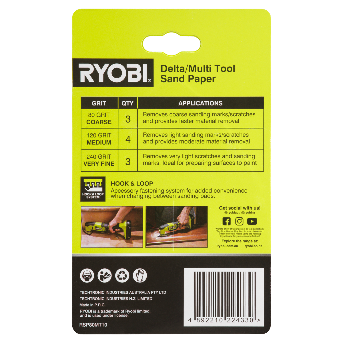 Ryobi 10 Piece 80mm Delta Multi Tool Sanding Set - 80/120/240 Grit - SuperSaverAU - view 3