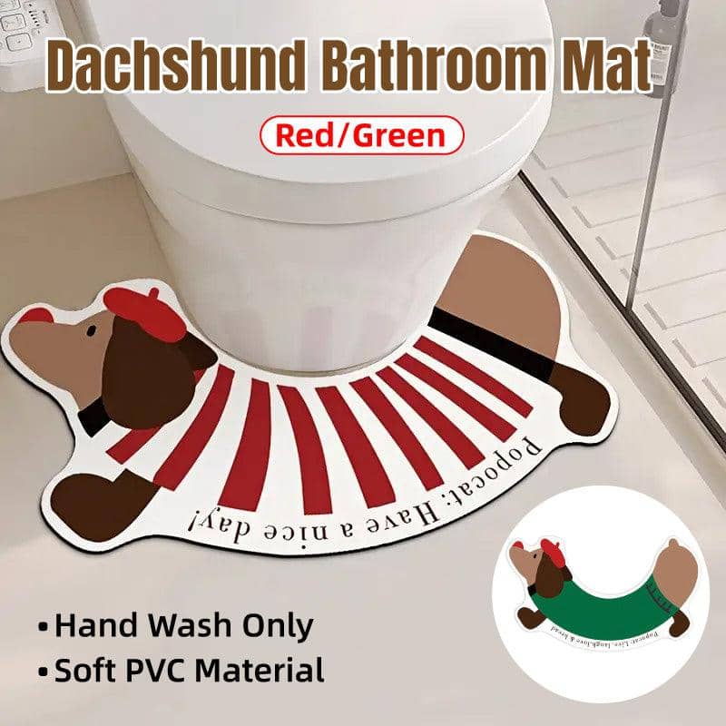 Dachshund U-Shaped Toilet Floor Mat, Non-Slip Diatom Mud - Green - view 2