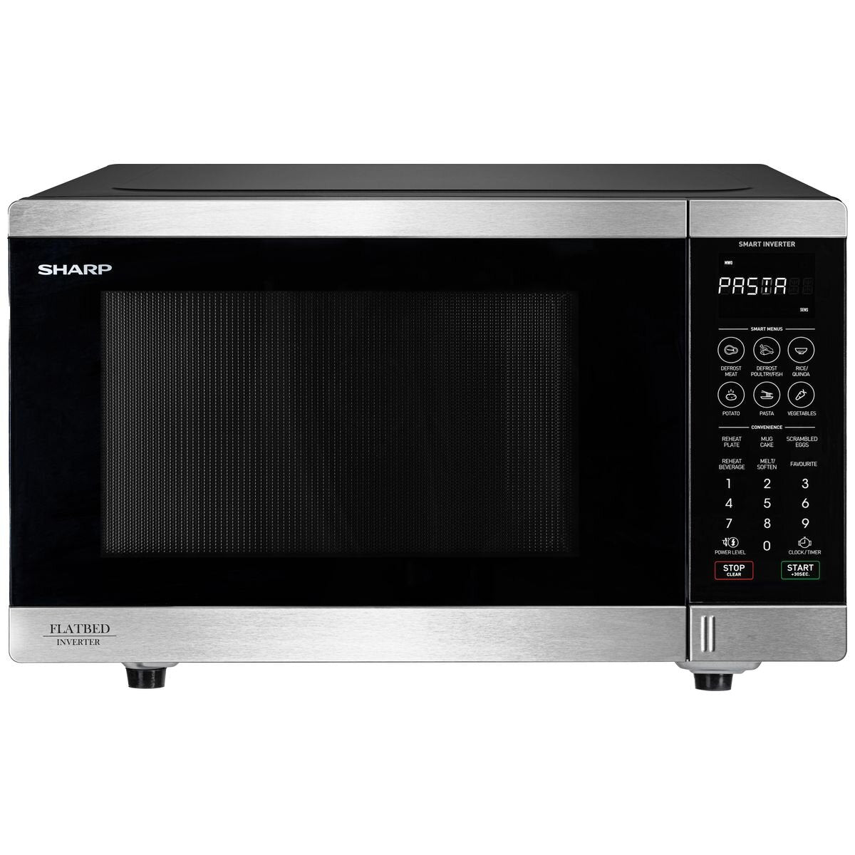 Sharp 32L 1200W Flatbed Inverter Microwave - Stainless Steel Fascia, Touch Controls - SM327FHS