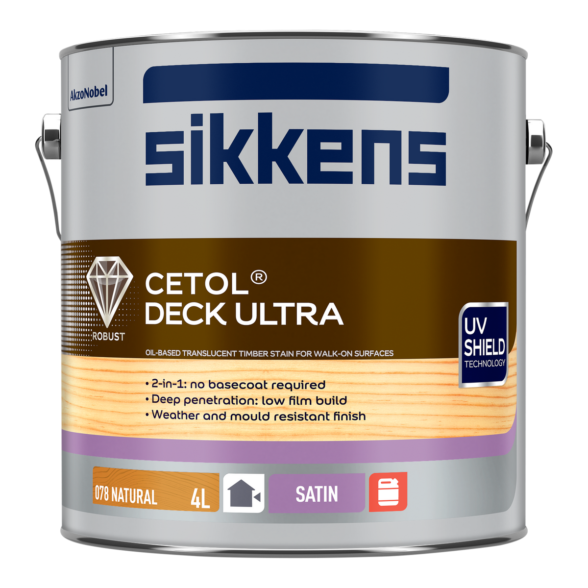 Sikkens 4L Natural Cetol Deck Ultra - Satin 2-in-1 Outdoor Decking Coating