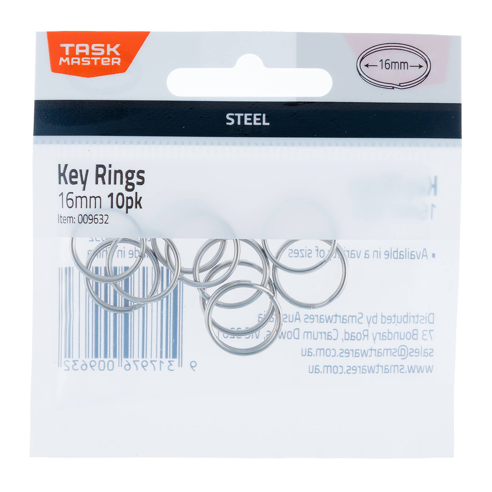 Taskmaster 16mm Steel Key Ring - 10 Pack