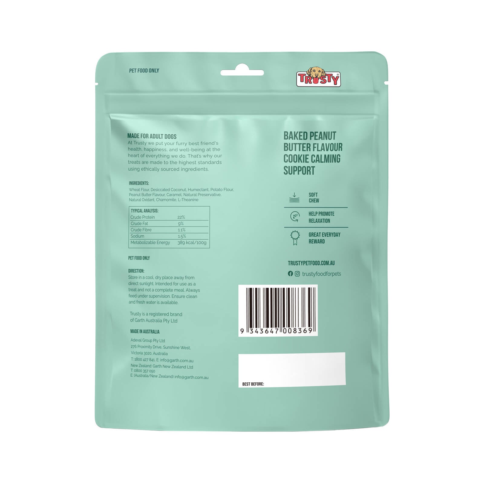 Trusty Calming Support Peanut Butter Cookie Dog Treats 300g