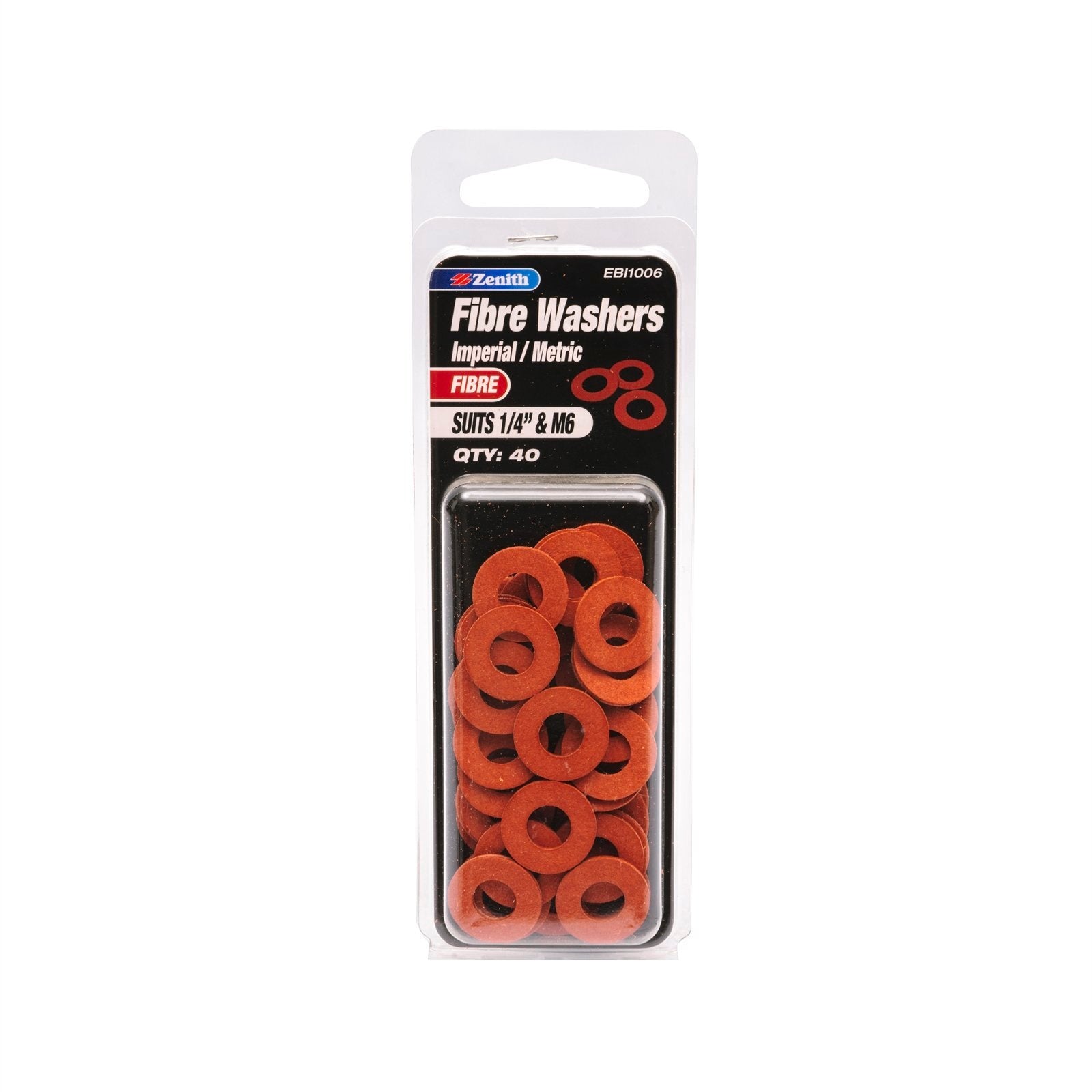 Zenith 1/4" and M6 Round Fibre Washer - 40 Pack