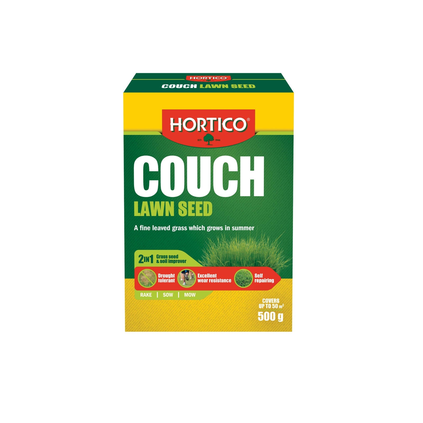 Hortico 500g Couch Lawn Seed, Drought Tolerant Warm Season Grass, Covers 50sqm