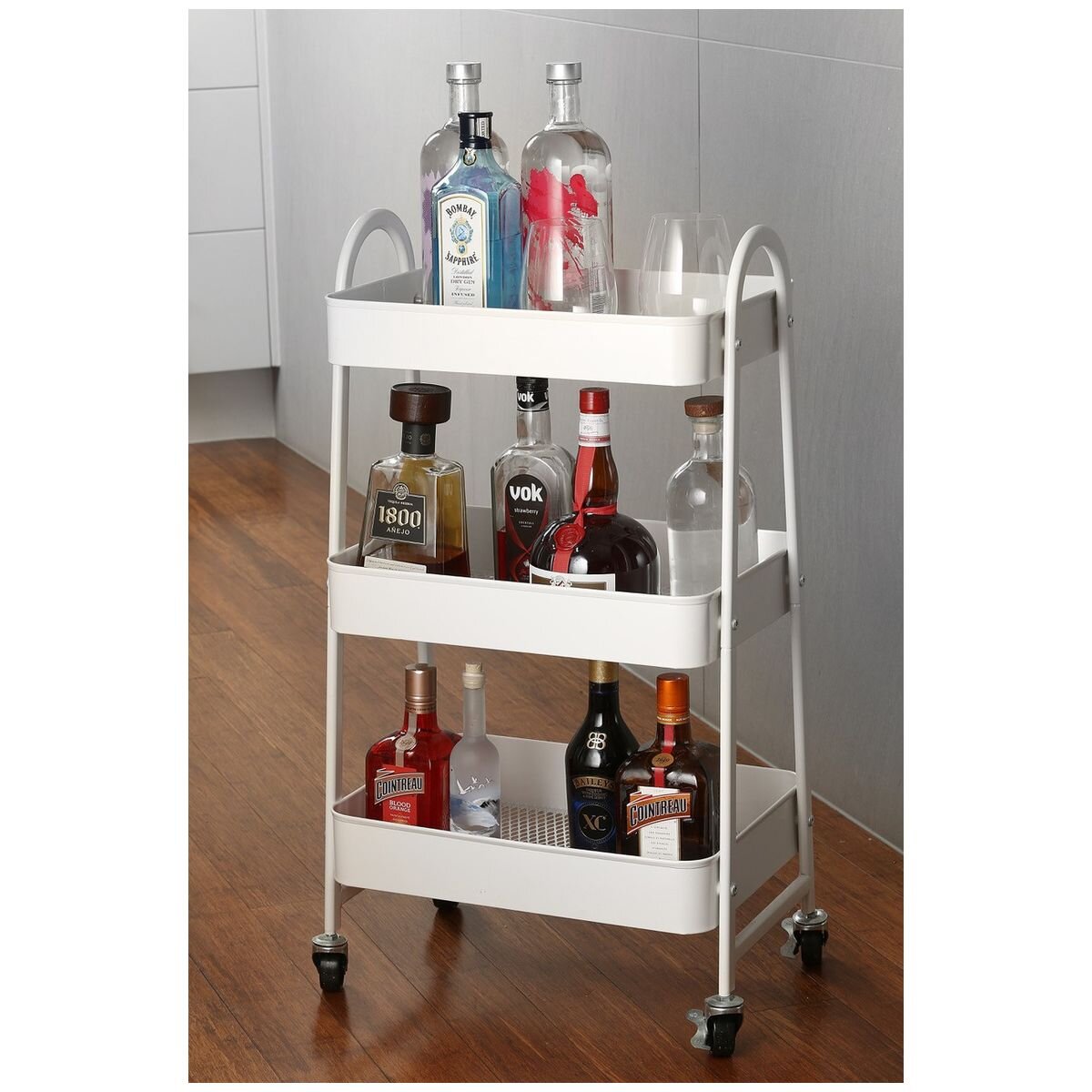L.T. Williams 3-tier steel tray trolley - white power coated finish, 4 castor wheels - 8994