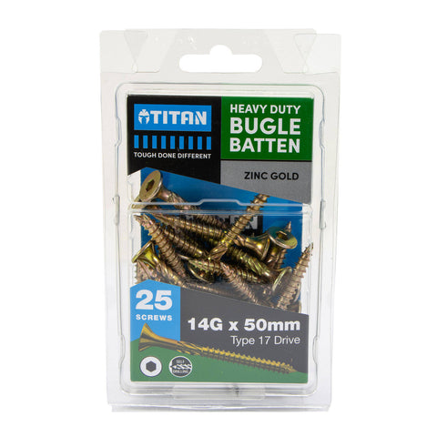 Titan 14g x 50mm Zinc Gold Bugle Head Timber Batten Screw - 25 Pack