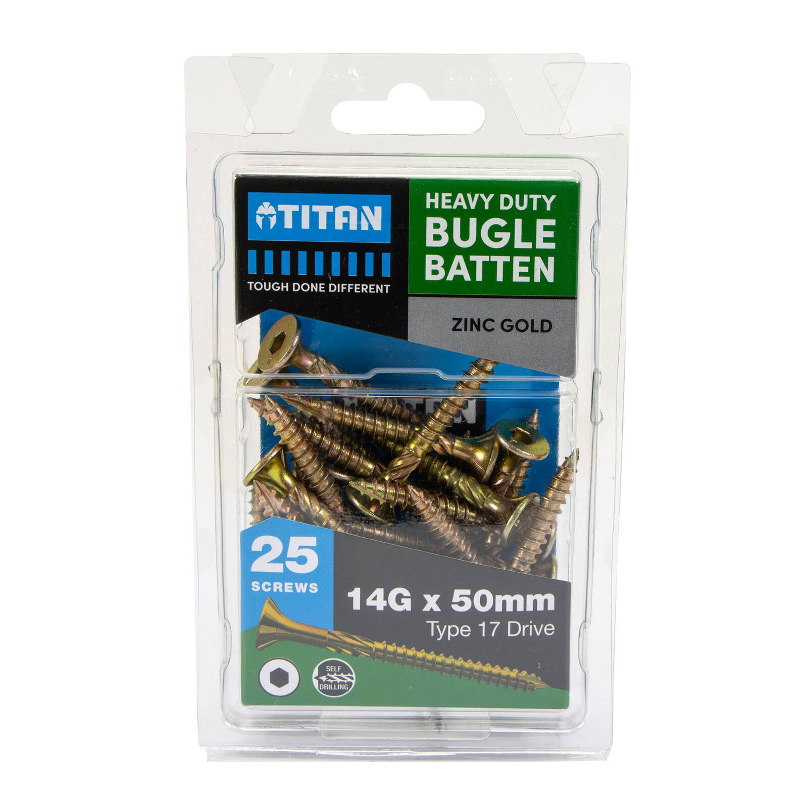 Titan 14g x 50mm Zinc Gold Bugle Head Timber Batten Screw - 25 Pack