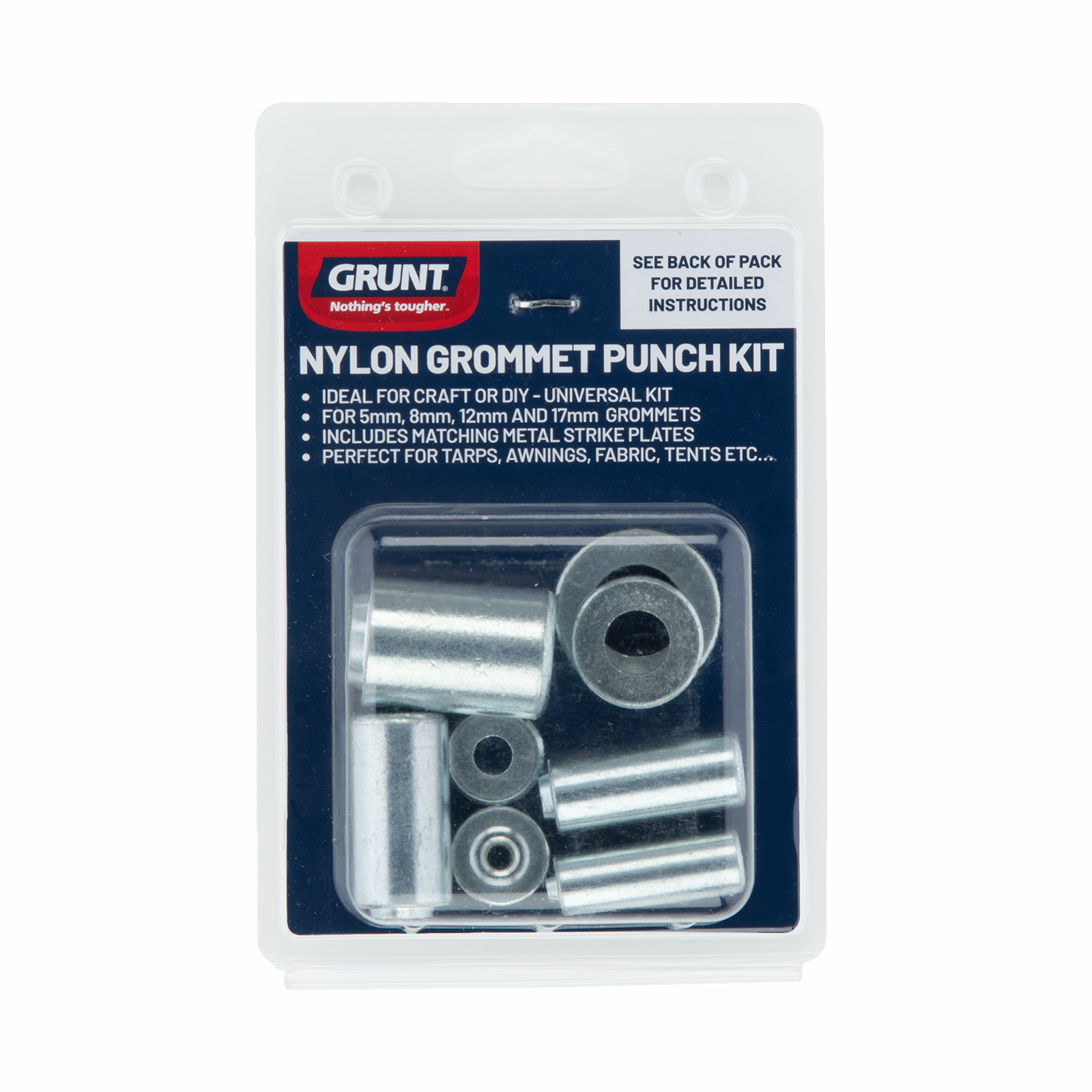 Grunt Nylon Grommet Punch Tool Kit, Suits 5mm, 8mm, 12mm & 17mm Grommets