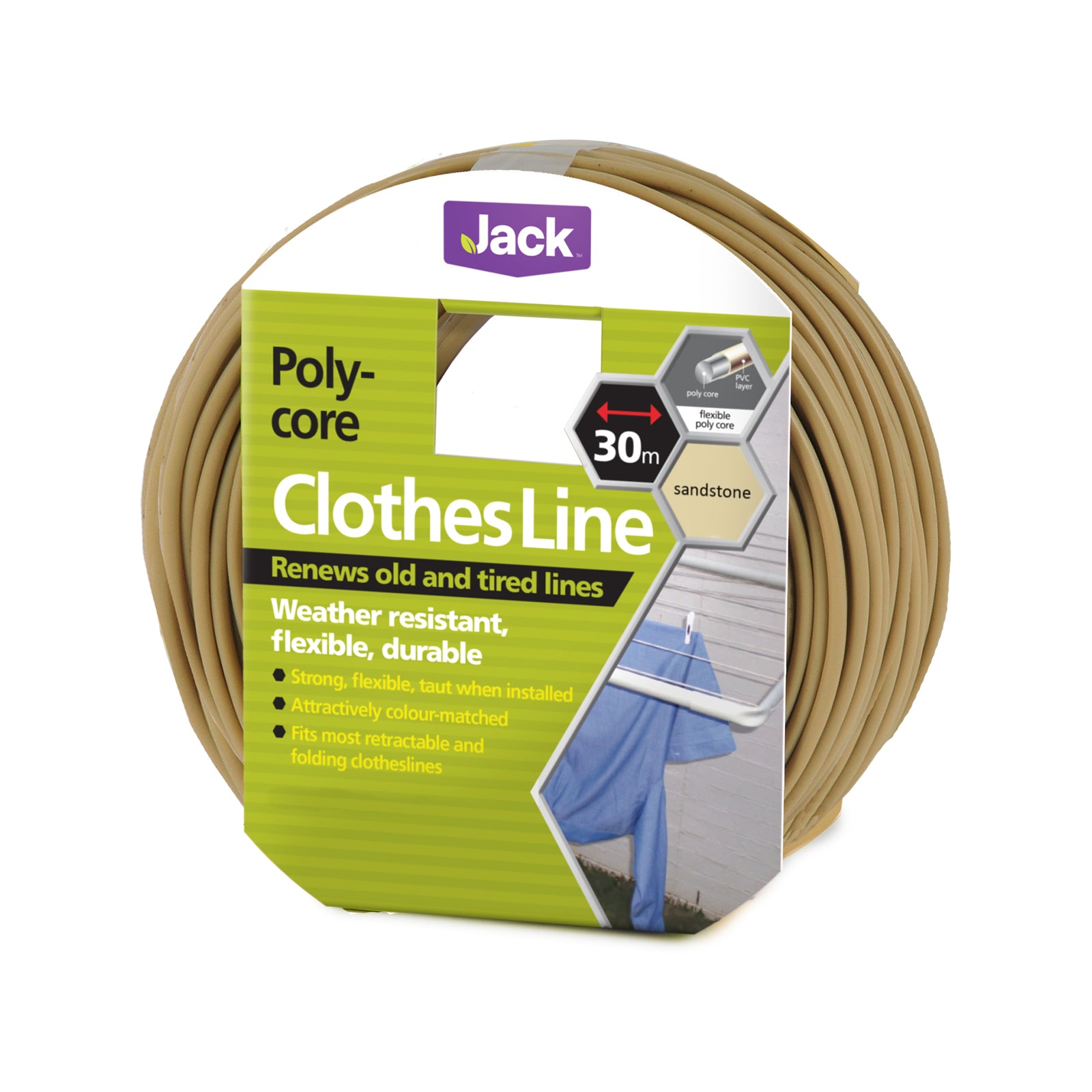 Jack Sandstone Poly Core Clothesline 3mm x 30m