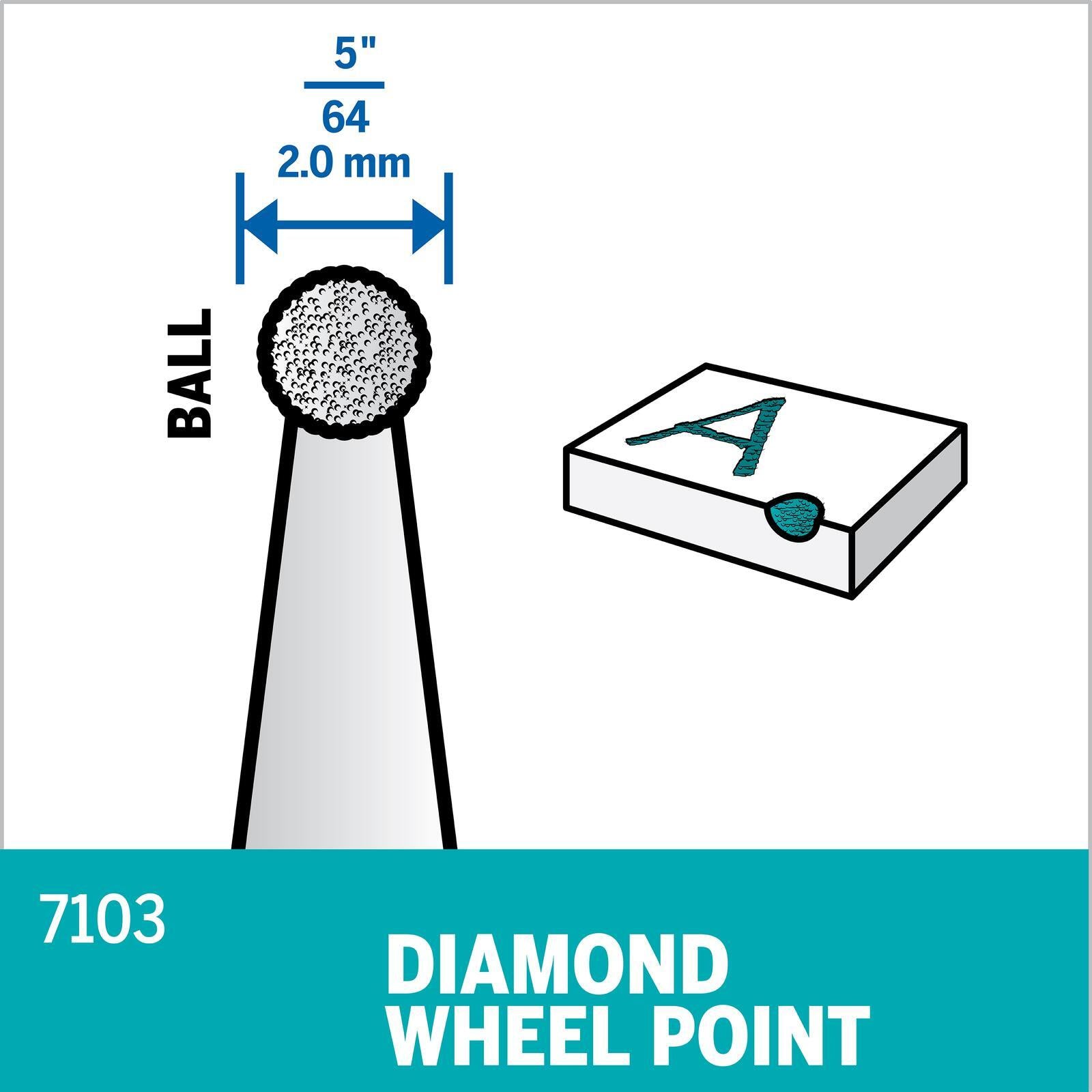 Dremel 2.0mm Diamond Wheel Point 7103 Rotary Tool Engraving Accessory