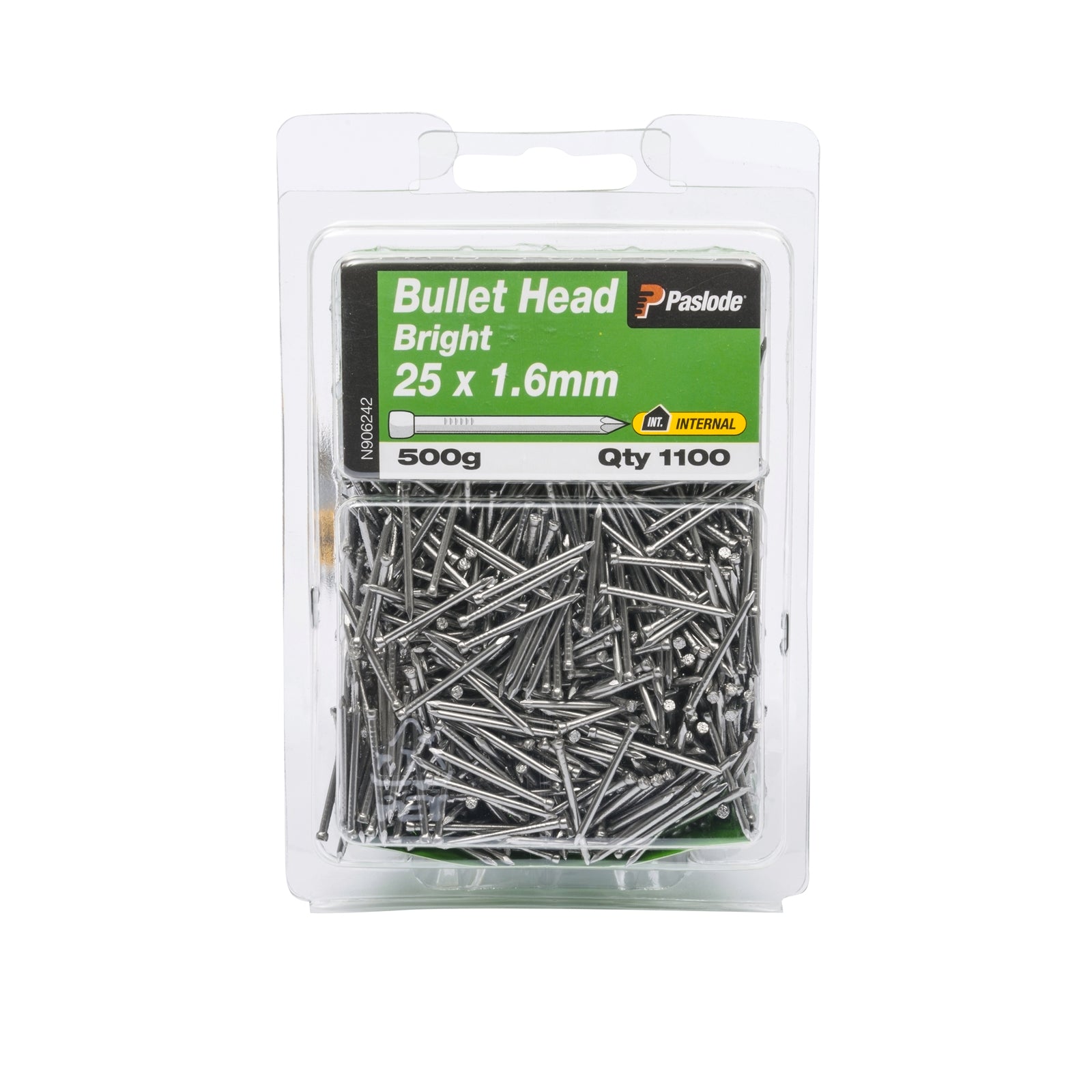 Paslode Bullet Head Nails 25 x 1.6mm Bright Steel 500g 1100 Pack