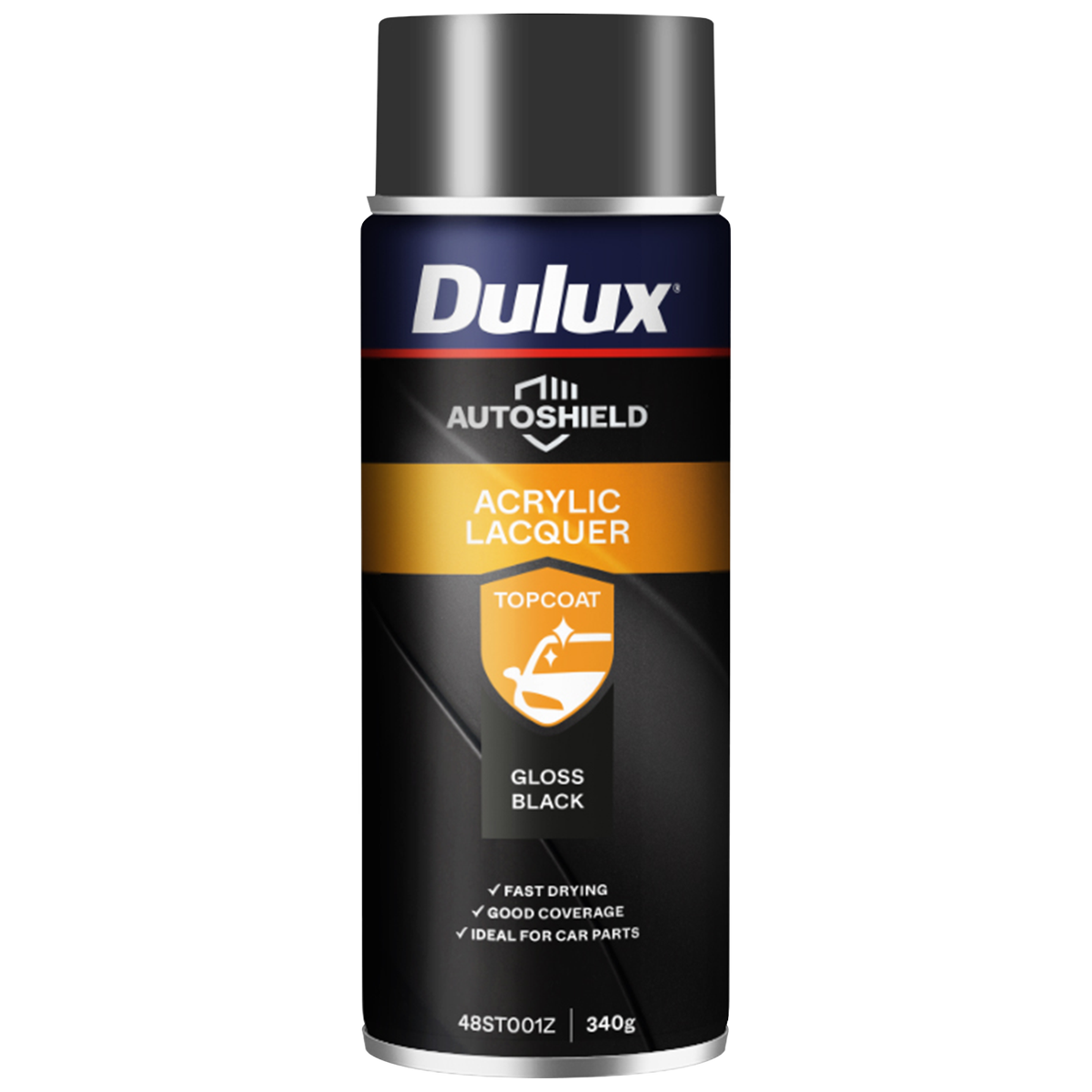 Dulux 340g Black Gloss Autoshield Acrylic Lacquer Spray Paint - Fast-Drying, High-Gloss Finish - SuperSaverAU - view 1