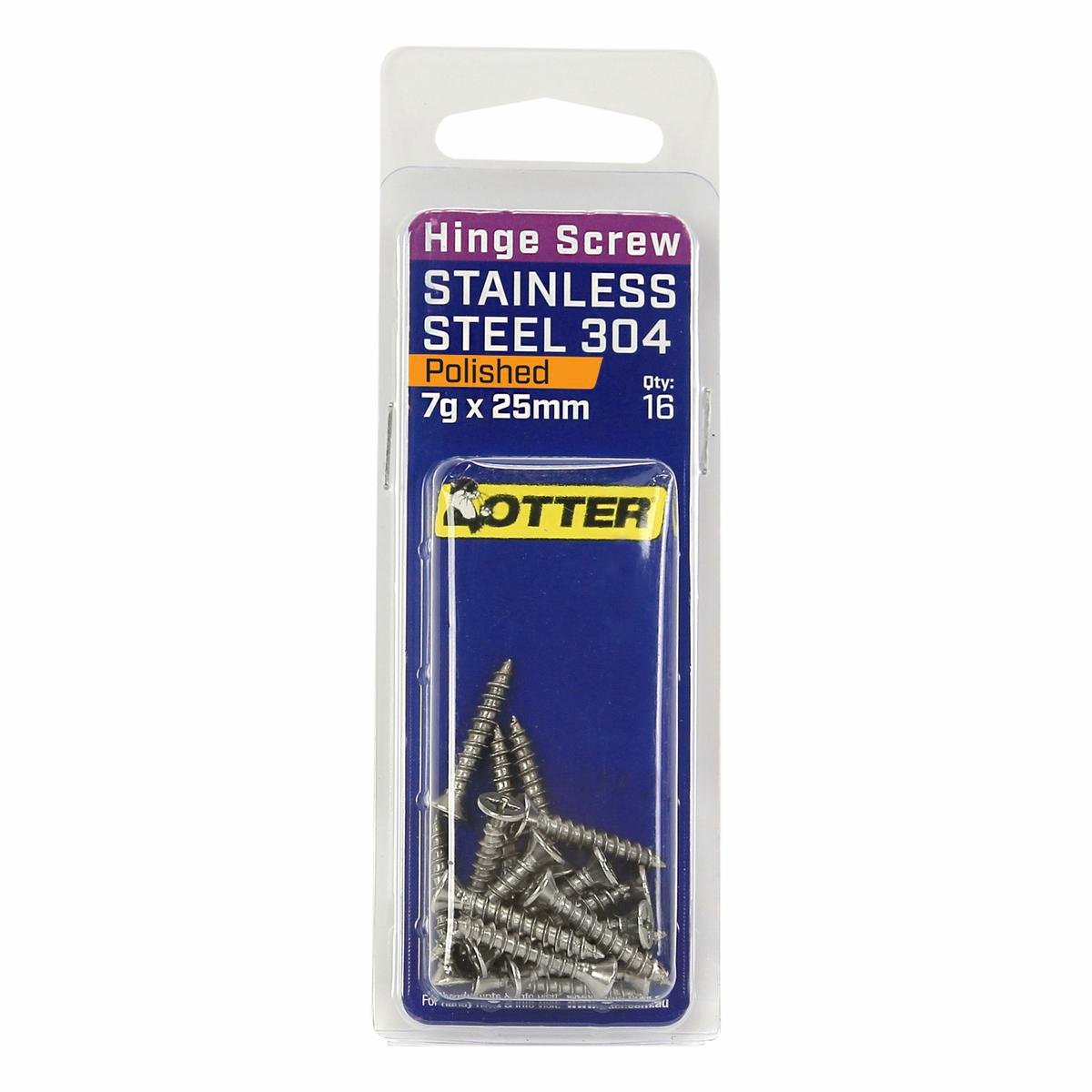 Otter 7 x 25mm Polished Stainless Steel 304 Hinge Screws - 16 Pack