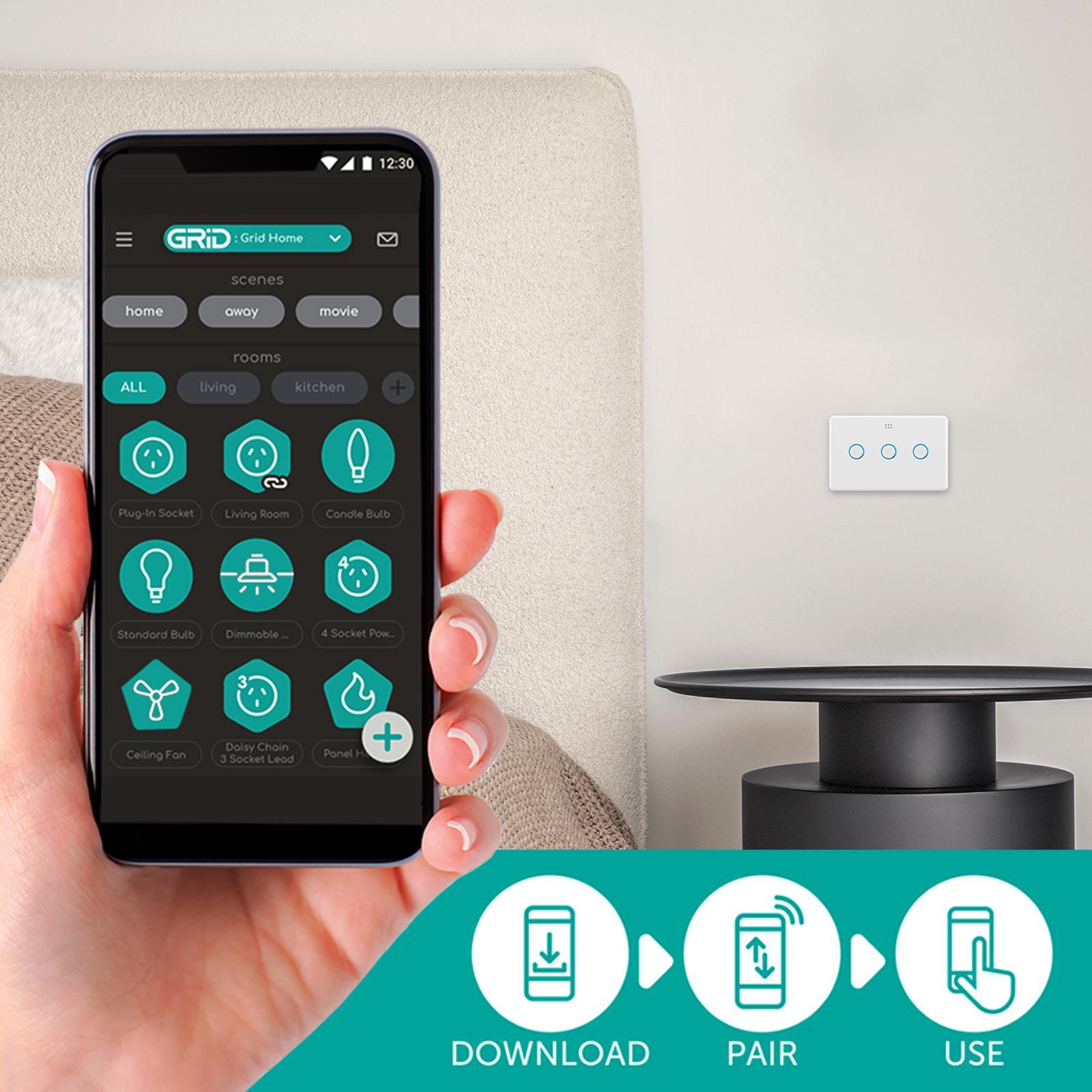 DETA Grid Connect Smart Fan Speed Controller with Touch Light Switch, Gloss White 6914HA