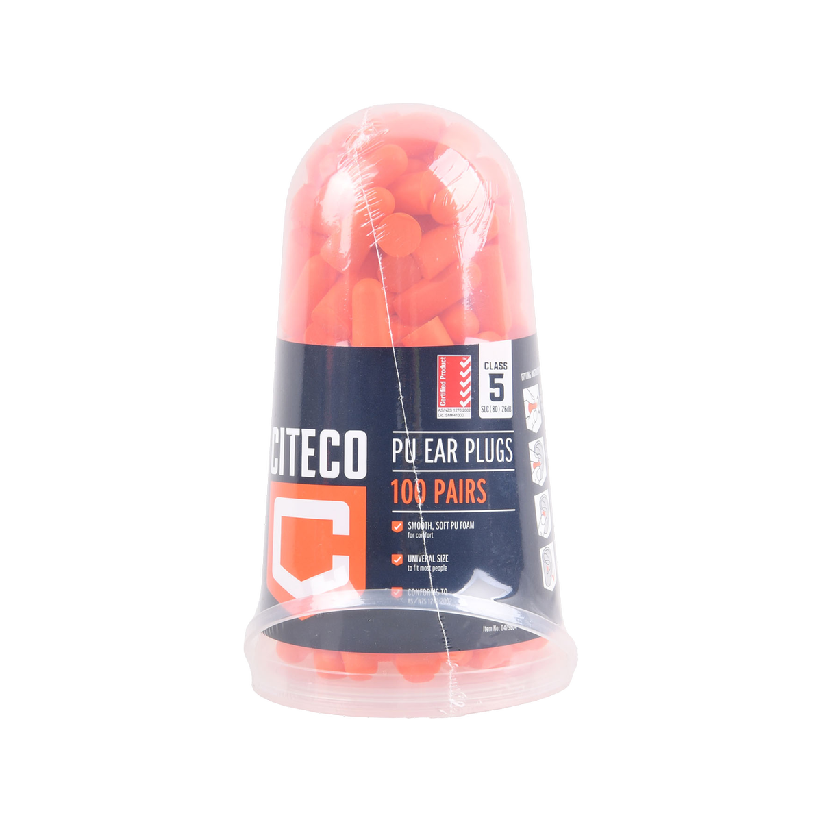Citeco Class 5 Ear Plugs 100 Pack Dispenser - Noise Reduction 26.1dB - PU Foam - SuperSaverAU - view 1