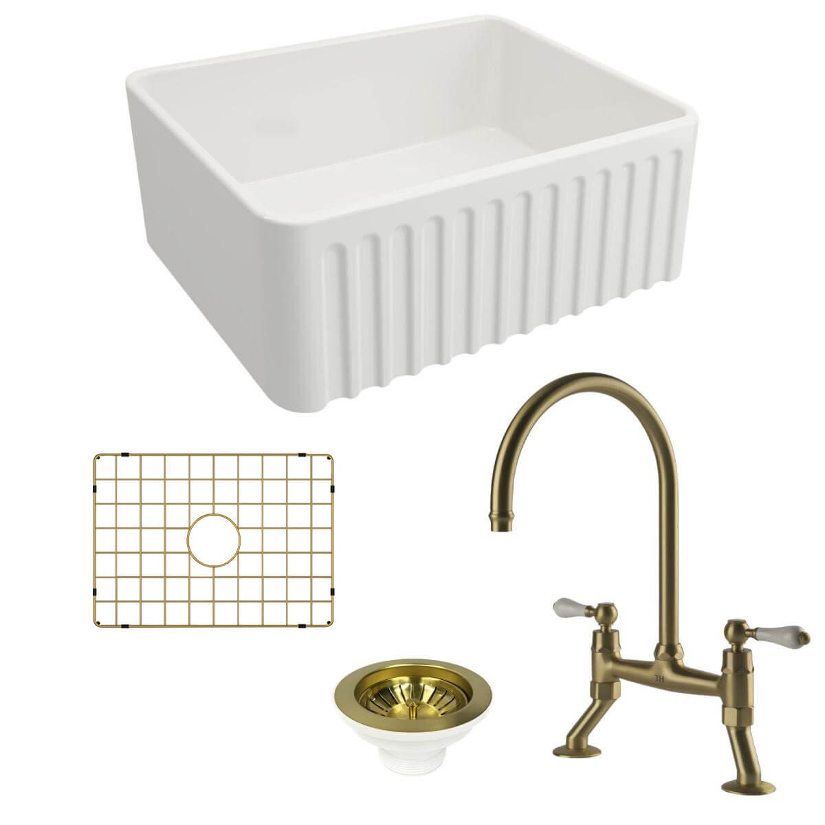 Turner Hastings Novi 60 Butler Sink Pack - Brushed Brass Ludlow Bridge Mixer Tap - PKG026