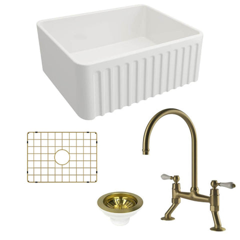 Turner Hastings Novi 60 Butler Sink Pack - Brushed Brass Ludlow Bridge Mixer Tap - PKG026