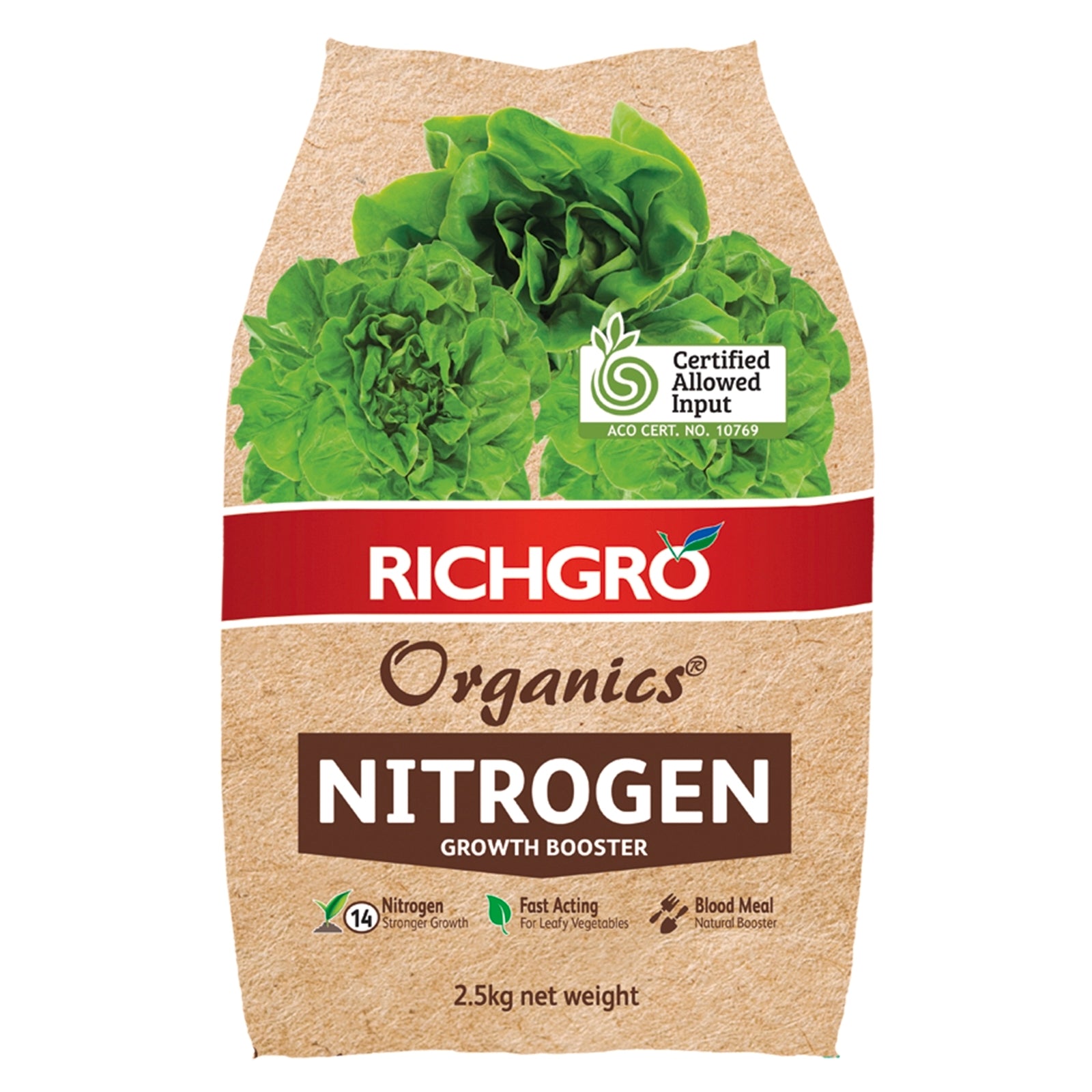 Richgro Organics Nitrogen Growth Booster 2.5kg NPK 14-0-0 Leafy Green Feed