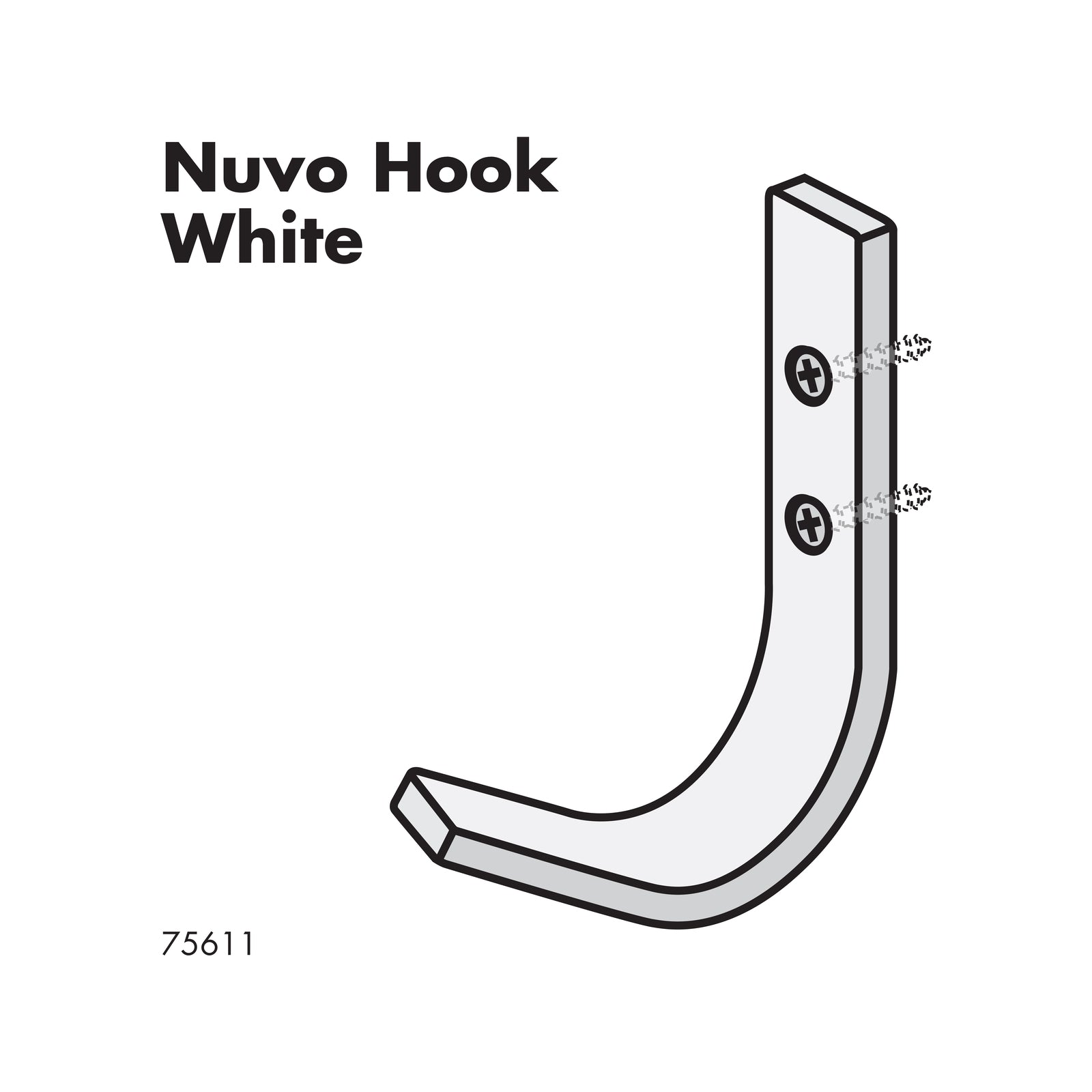 Adoored White Nuvo Deco Hook 29mm Aluminium Powder Coated