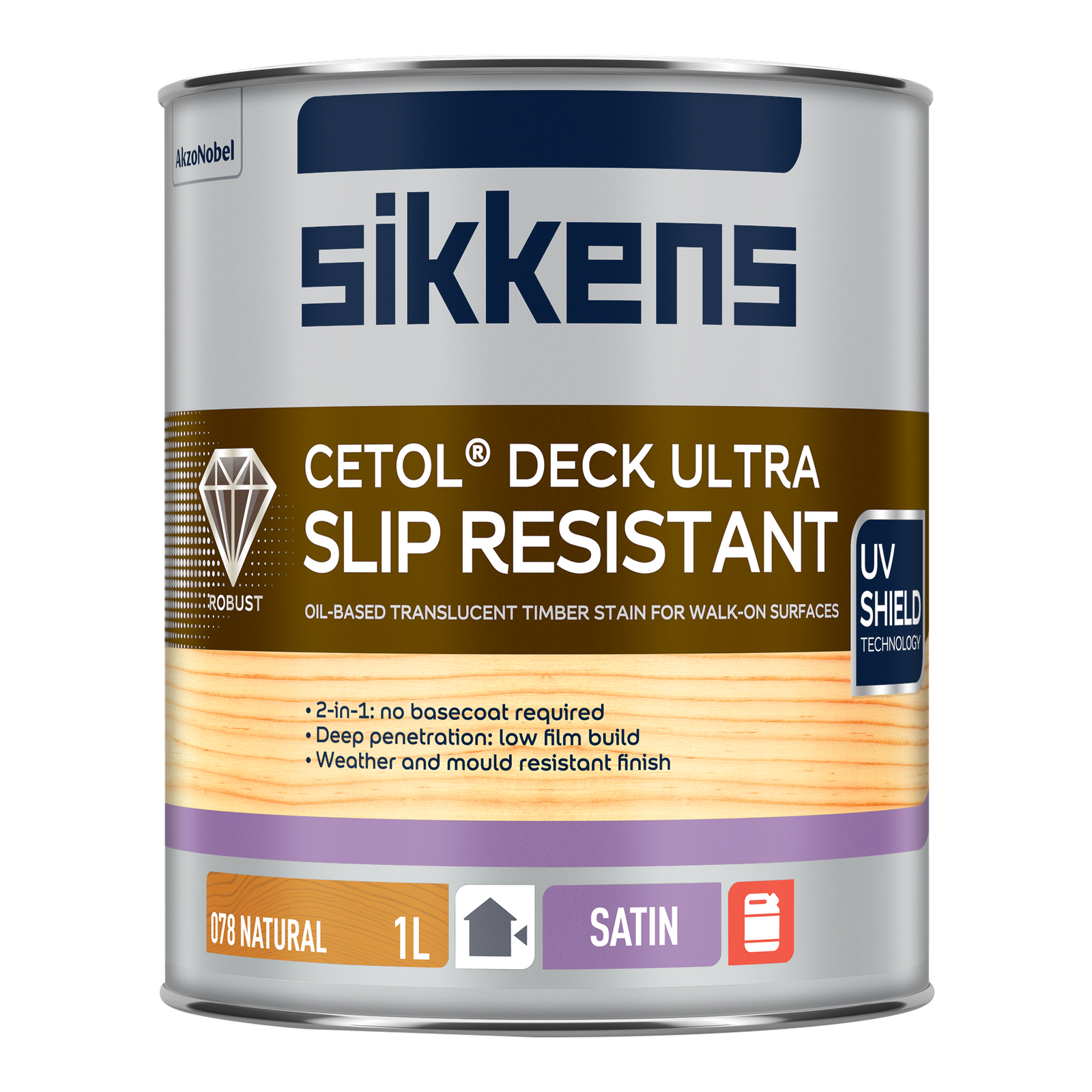 Sikkens 1L Natural Cetol Deck Ultra Slip Resistant - Satin Outdoor Decking