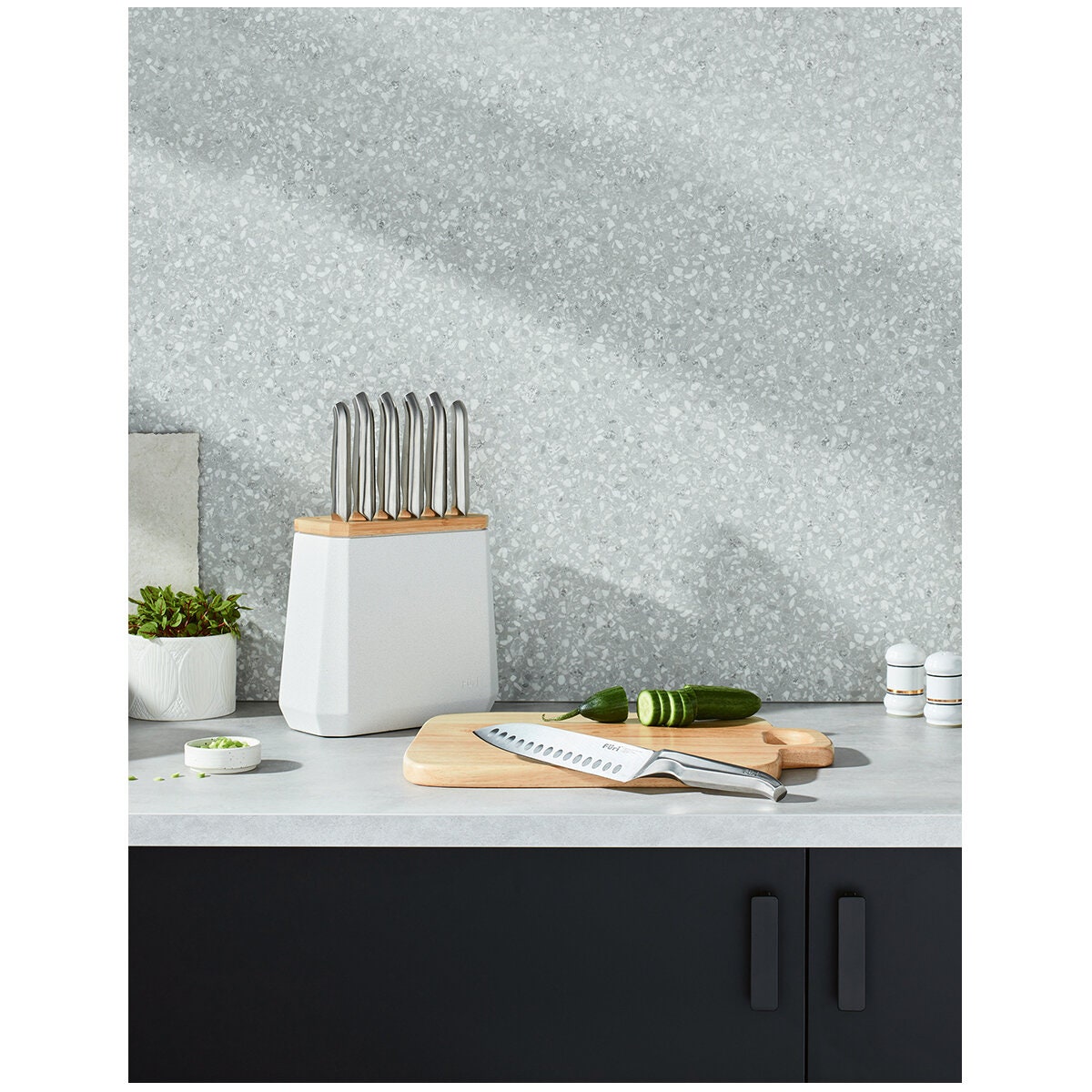 Furi Pro Stone Snow Terrazzo Seven Piece Knife Block Set - 25 Year Warranty, 4.8kg - 41511