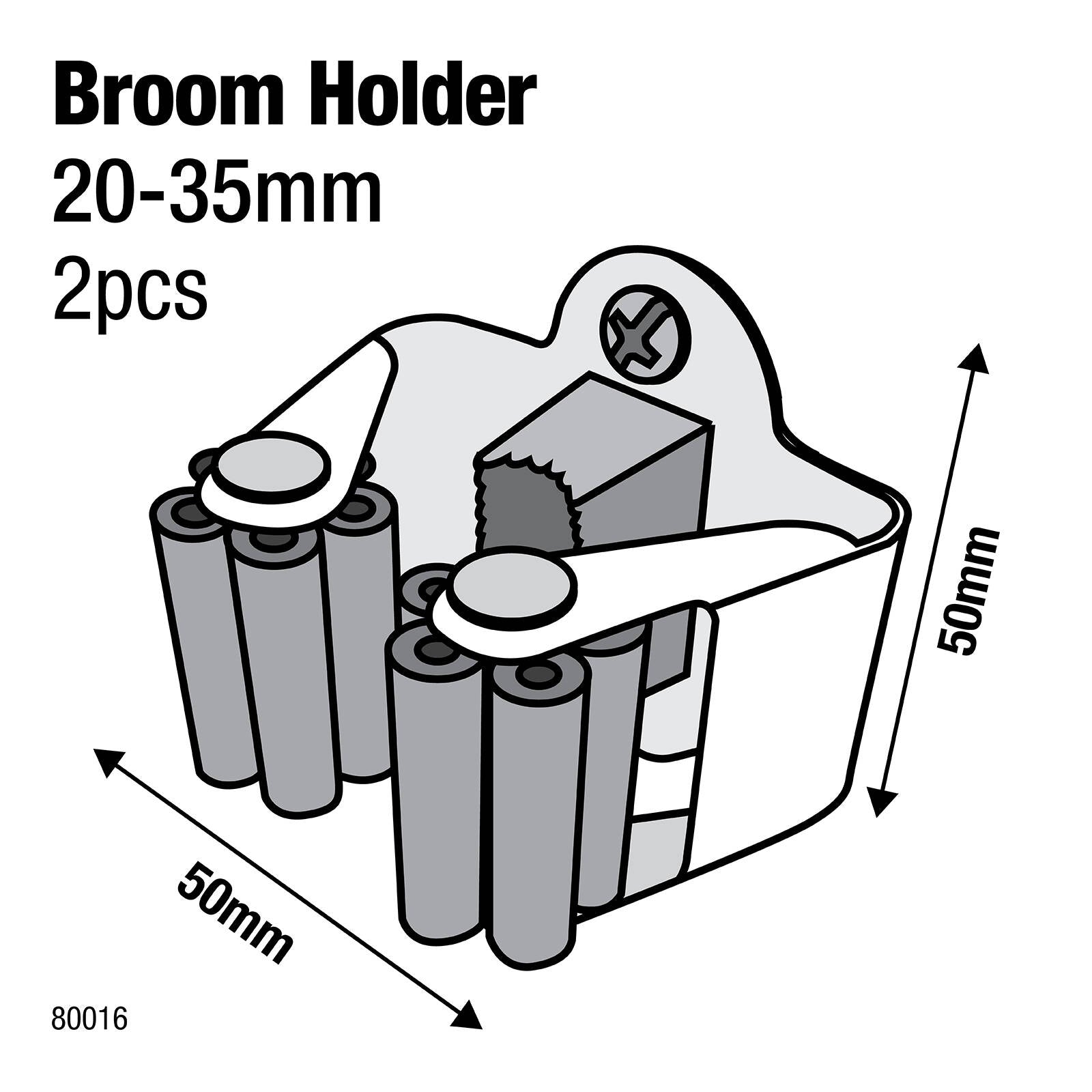 Everhang 20-35mm White Plastic Steel Broom Holder 2 Pack