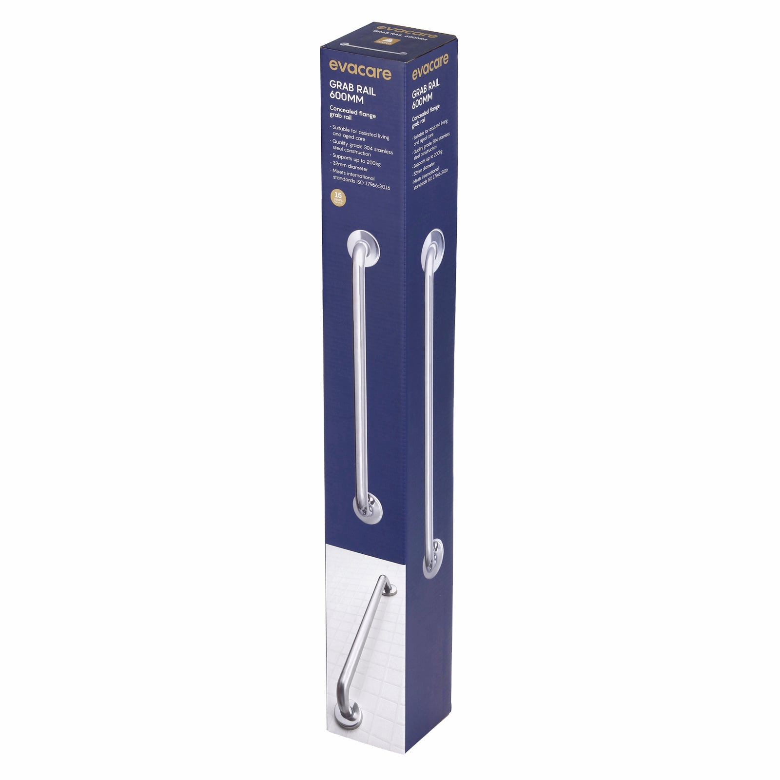 evekare 600mm Polished Stainless Steel Grab Rail - 32mm 250kg AS1428.1