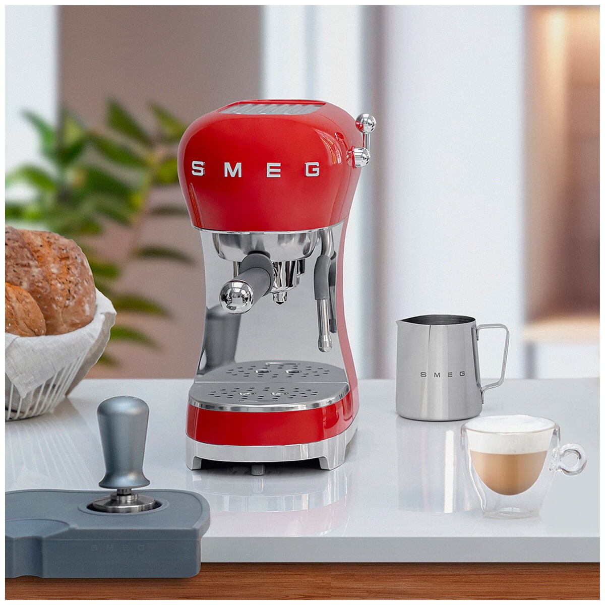 Smeg 50s Style Espresso Coffee Machine - 15 Bar, ThermoBlock, Steam Wand, Red - ECF02RDAU
