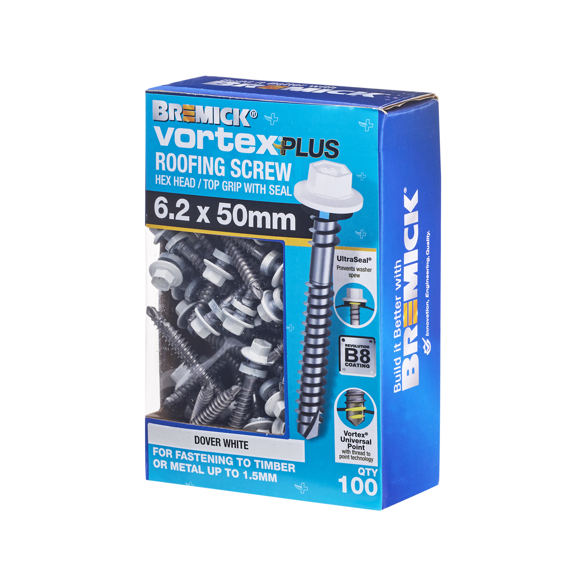 Bremick Vortex Plus Roofing Screw 6.2 x 50mm - Hex B8 - Box of 100 - Watertight - SuperSaverAU - view 1