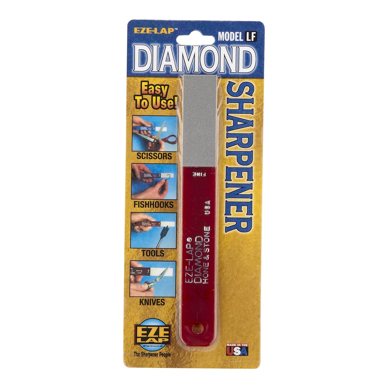 Eze-Lap Fine Diamond Hone and Stone Sharpener, Diamond-Coated Steel Pad, Plastic Handle