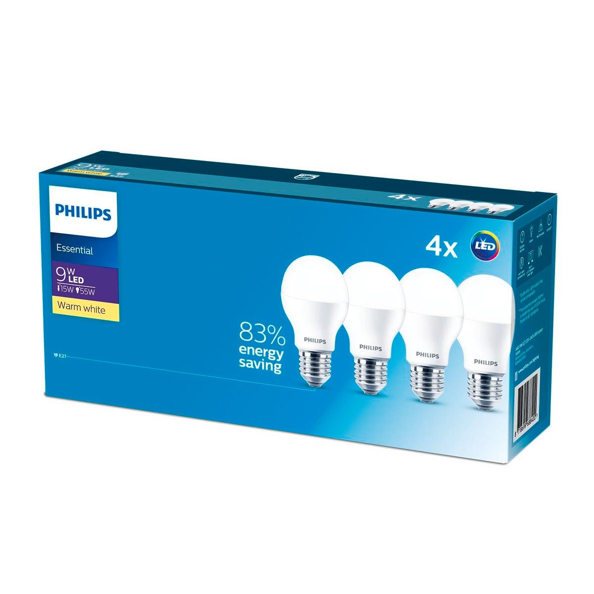 Philips A60 E27 LED 9W 900lm Warm White Globe 4 Pack