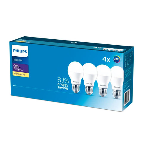Philips A60 E27 LED 9W 900lm Warm White Globe 4 Pack