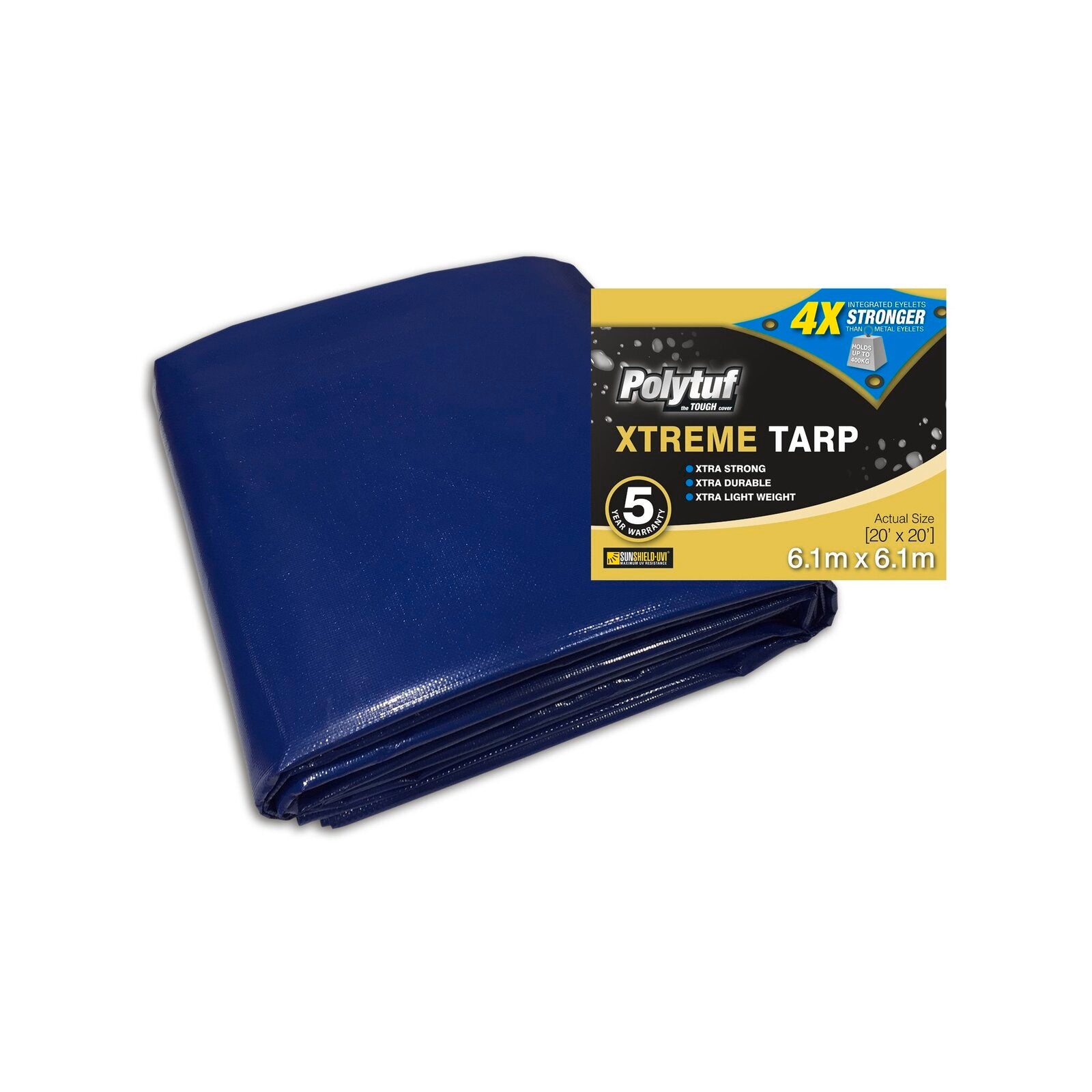 Polytuf Xtreme 6.1m x 6.1m Blue Polyolefin Tarpaulin Heavy Duty UV and Water Resistant