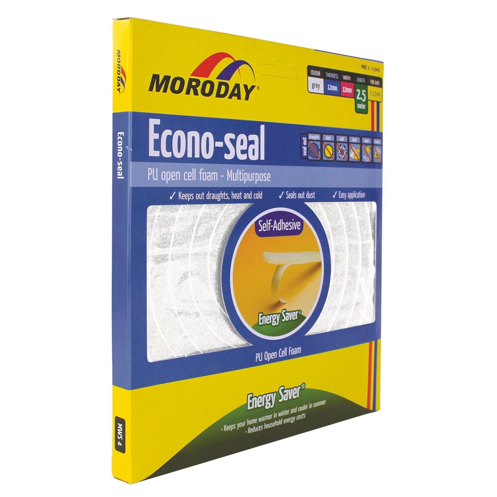 Moroday 12 x 12mm x 2.5m White Econo Open Cell Foam Weatherseal Tape