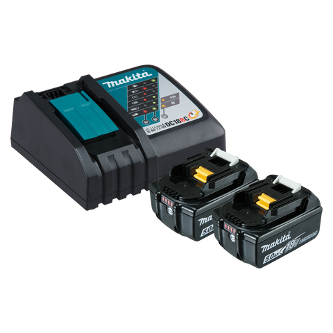 Makita 18V Single Port Rapid Charger with 2 x 5.0Ah Batteries 199179-3, Li-Ion Kit