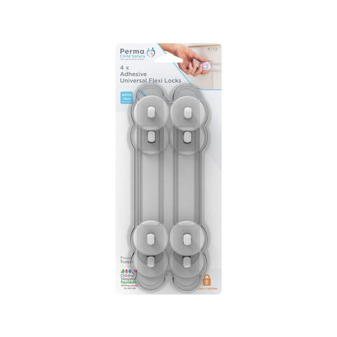 Perma Child Safety 18cm Adhesive Flexi Locks 4 Pack - Plastic - Childproof - SuperSaverAU - view 1