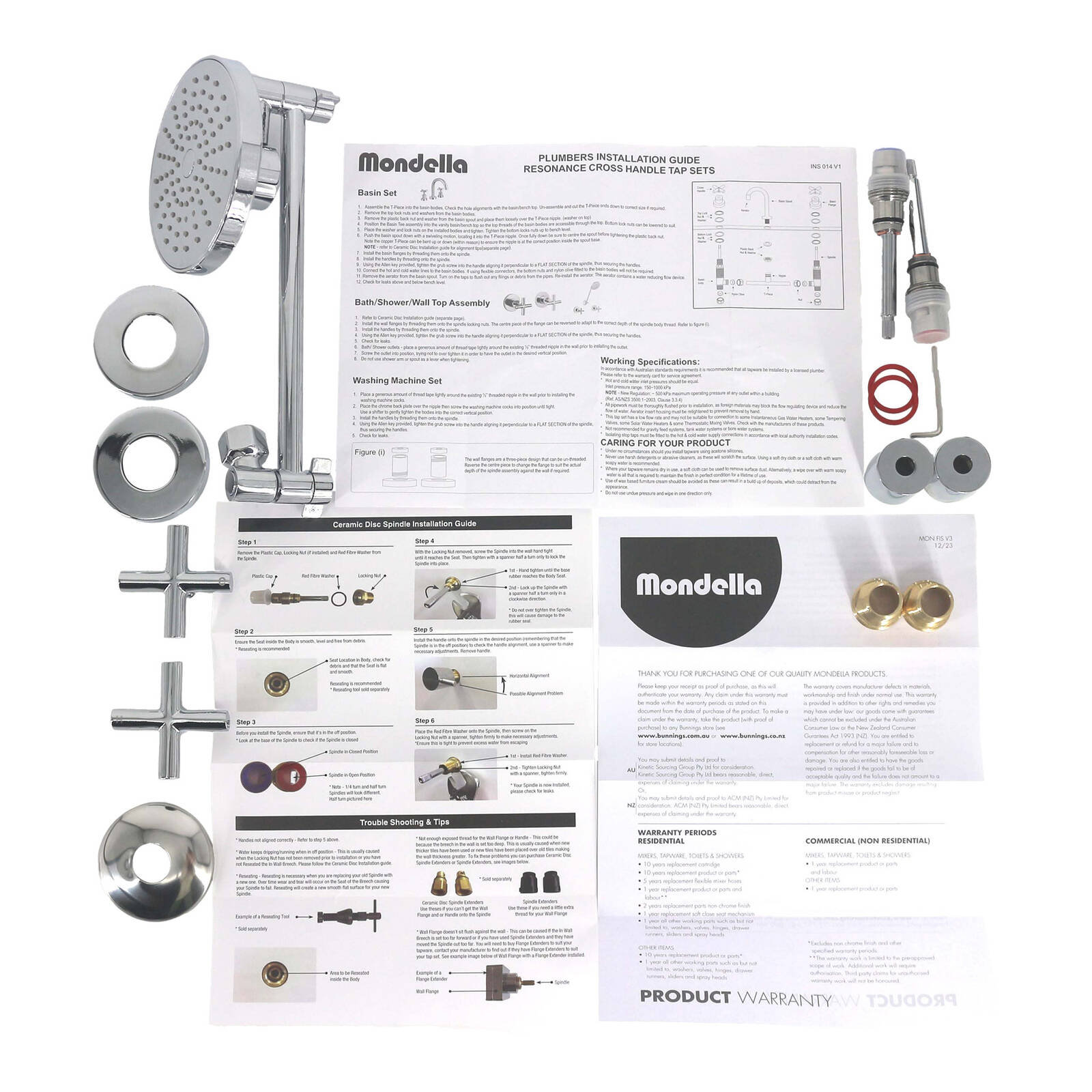 Mondella Resonance Chrome 1/2 Turn Cross Handle All-Directional Shower Set, 9L/min 3 Star WELS